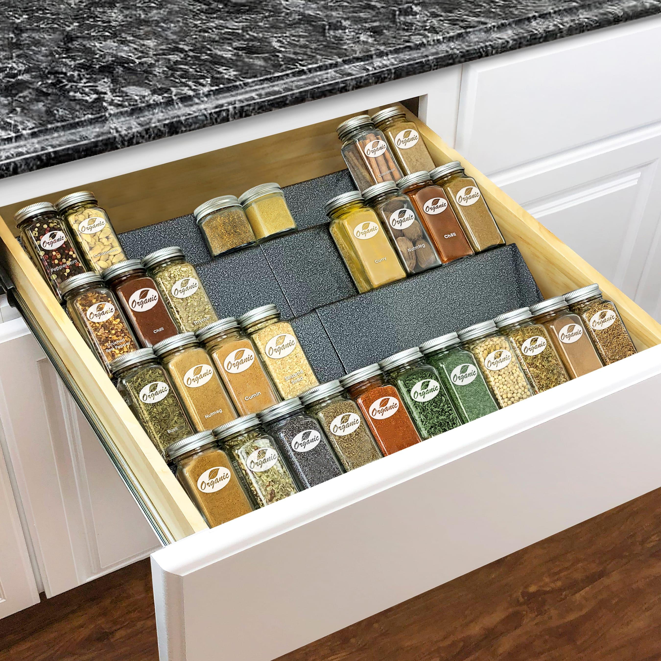 LYNK PROFESSIONAL® Spice Drawer Organizer - Heavy Gauge Steel 4 Tier Spice Rack - Silver Metallic