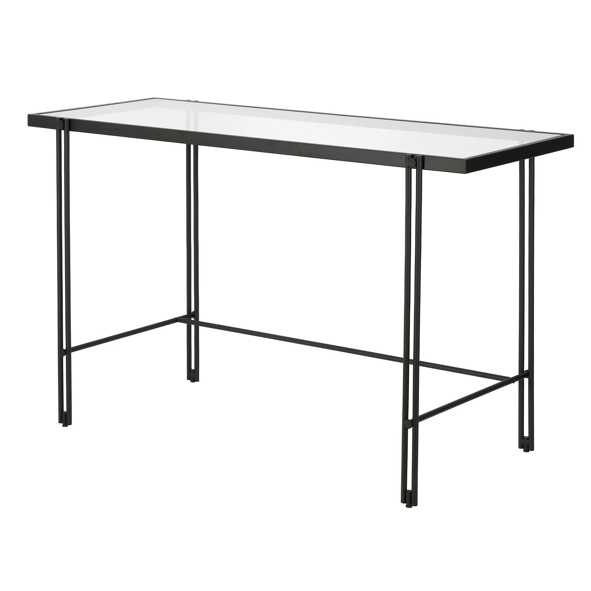 Evelyn&Zoe Contemporary 48 in. Blackened Bronze Metal Desk with Glass Top