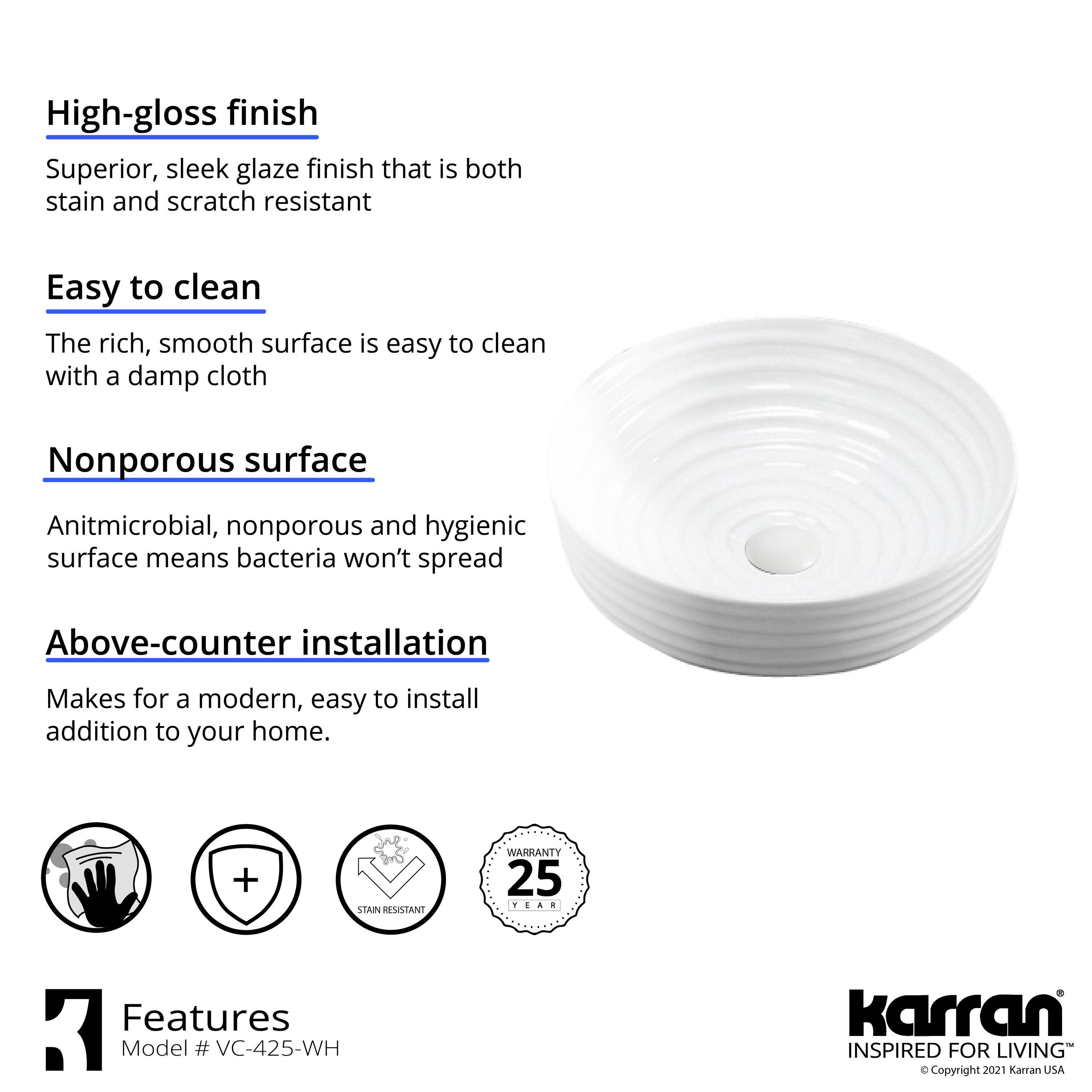 Karran Valera 16 In. Vitreous China Round Vessel Bathroom Sink
