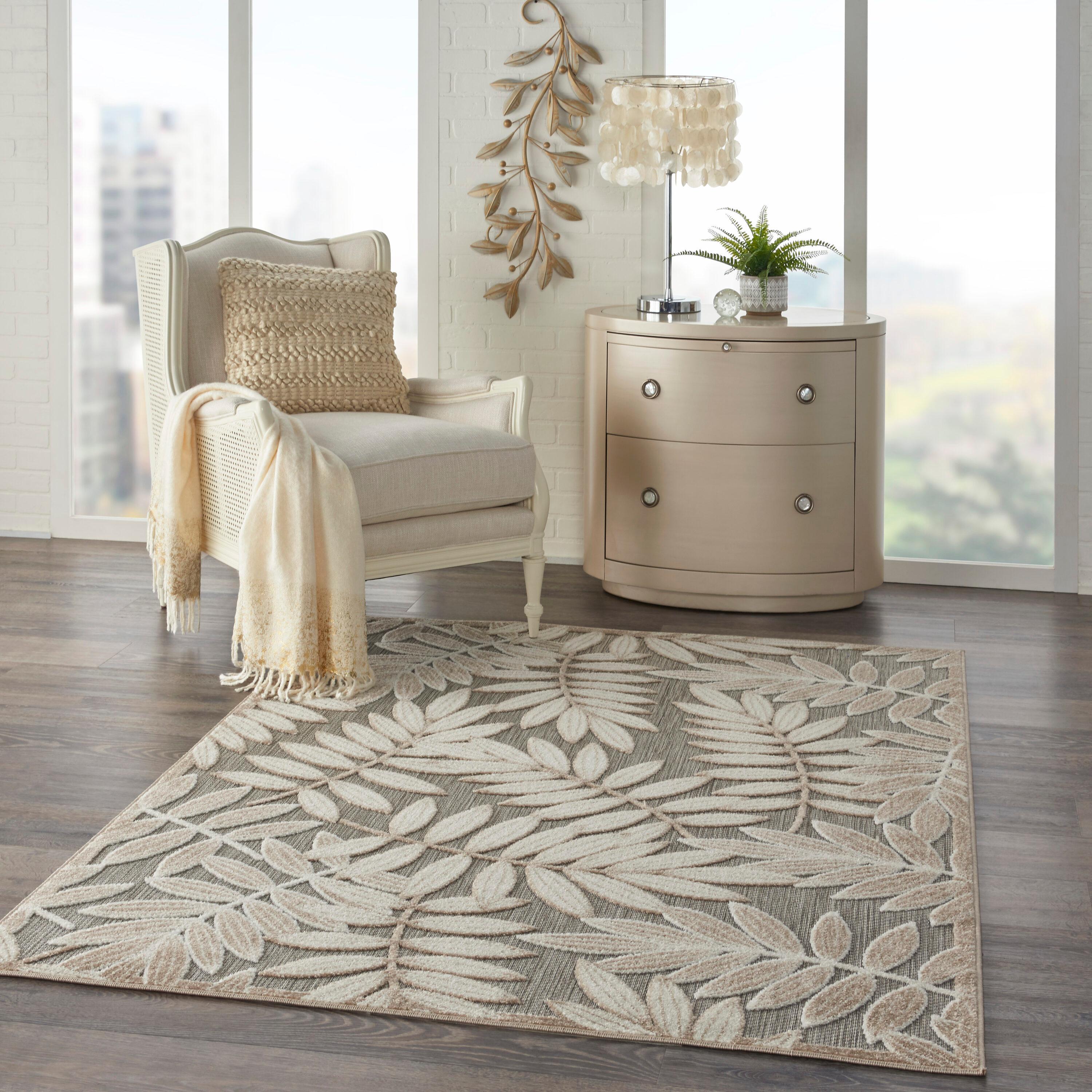 Nourison Aloha Floral Leaf Flatweave High-Low Indoor Outdoor Area Rug Natural 3'6" x 5'6"