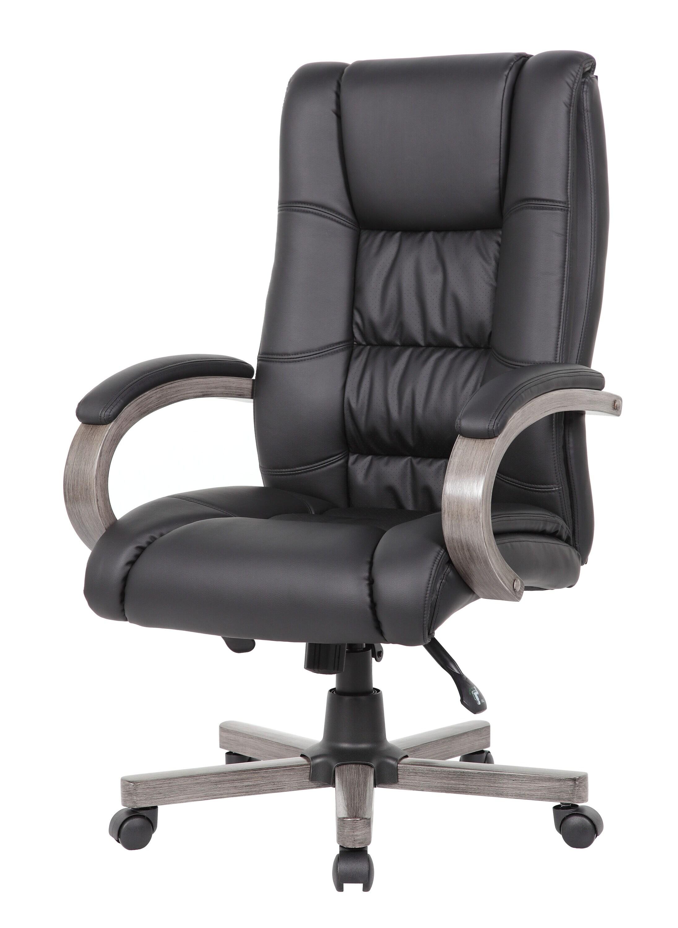Boss Office Products High Back Wood Finished Executive Chair, Black Upholstery/Grey Wood