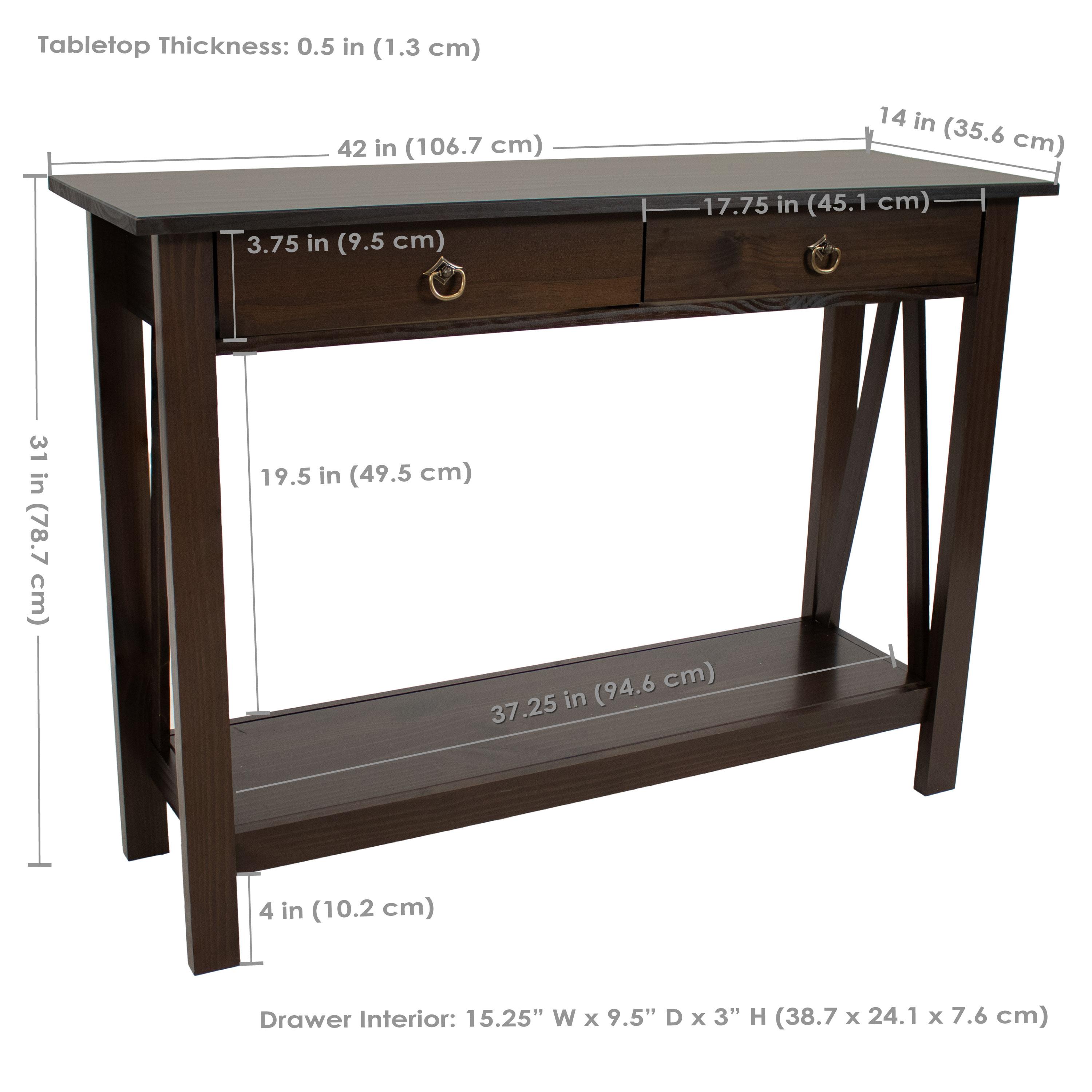 Sunnydaze Indoor Console Table with 2 Drawers and Shelf - Solid Pine Construction - Dark Brown - 42"