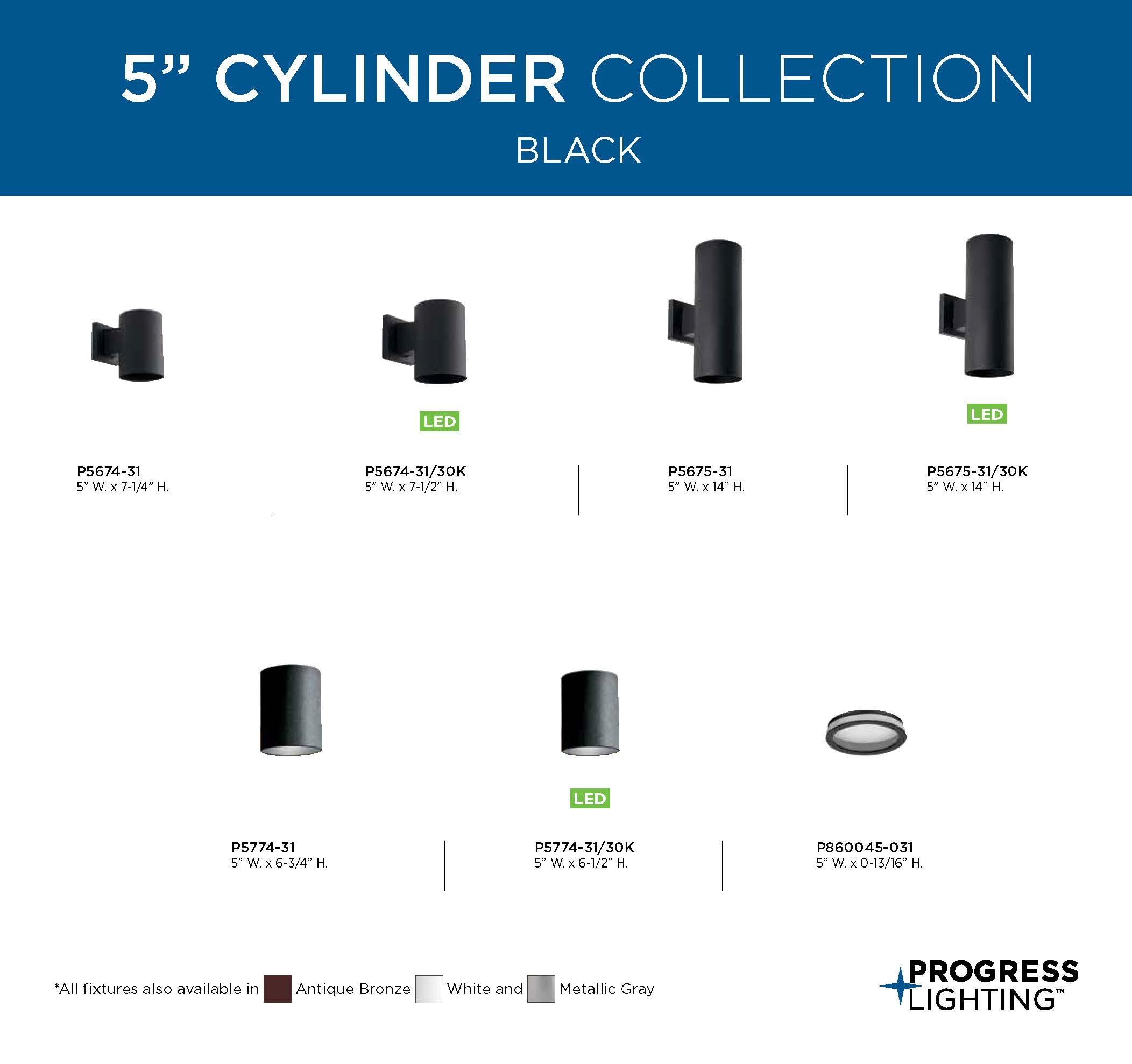 Progress Lighting, Cylinder, 1-Light, Flush Mount, Antique Bronze, Porcelain, Black, LED, Wet Rated