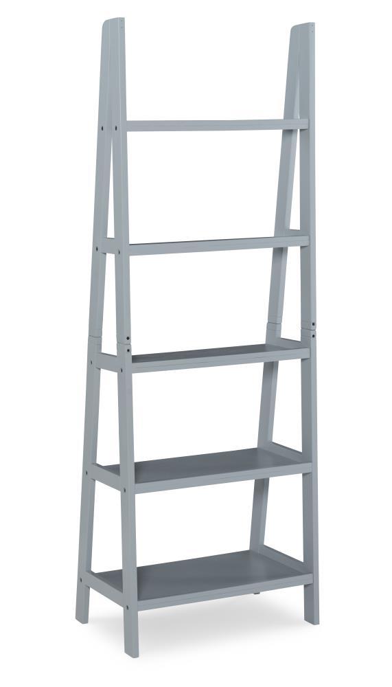 72" Acadia Traditional Ladder Bookshelf Gray - Linon: 5-Tier, Rubberwood Frame, Fixed Shelves