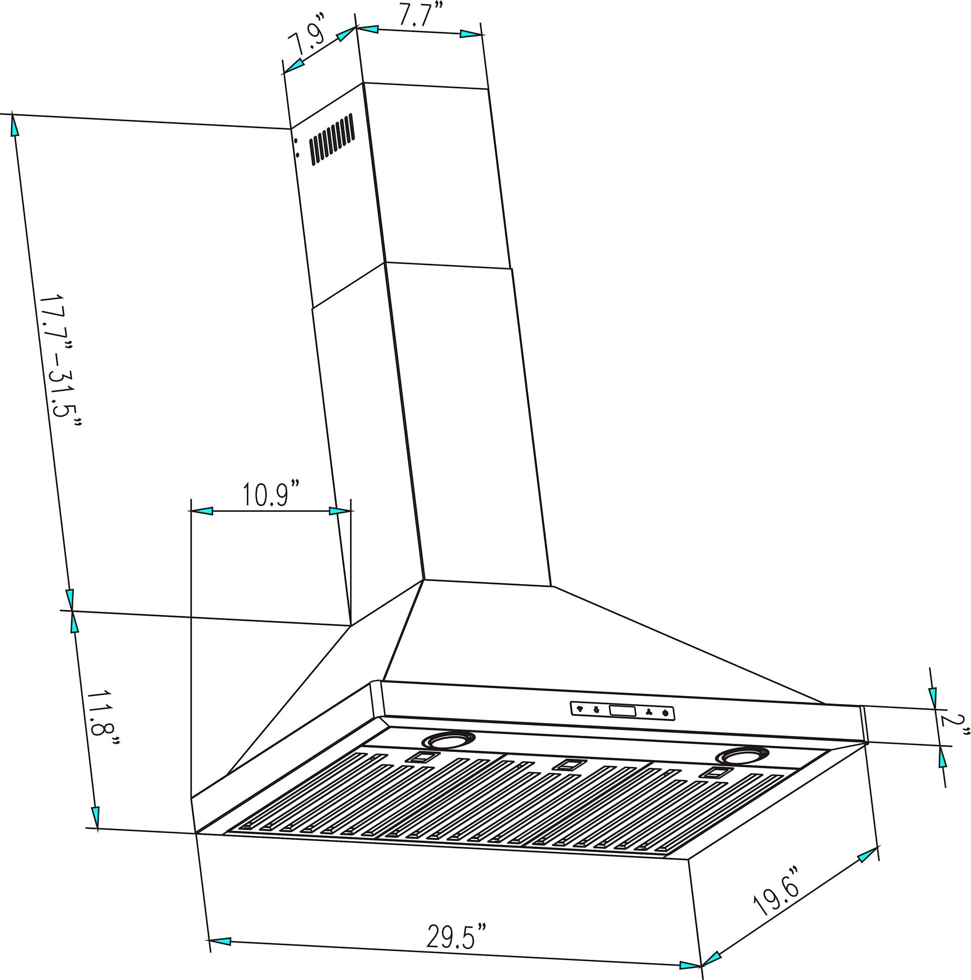 Empava 30" Stainless Steel 380 CFM Ducted (Vented) Wall Range Hood with Baffle Filter