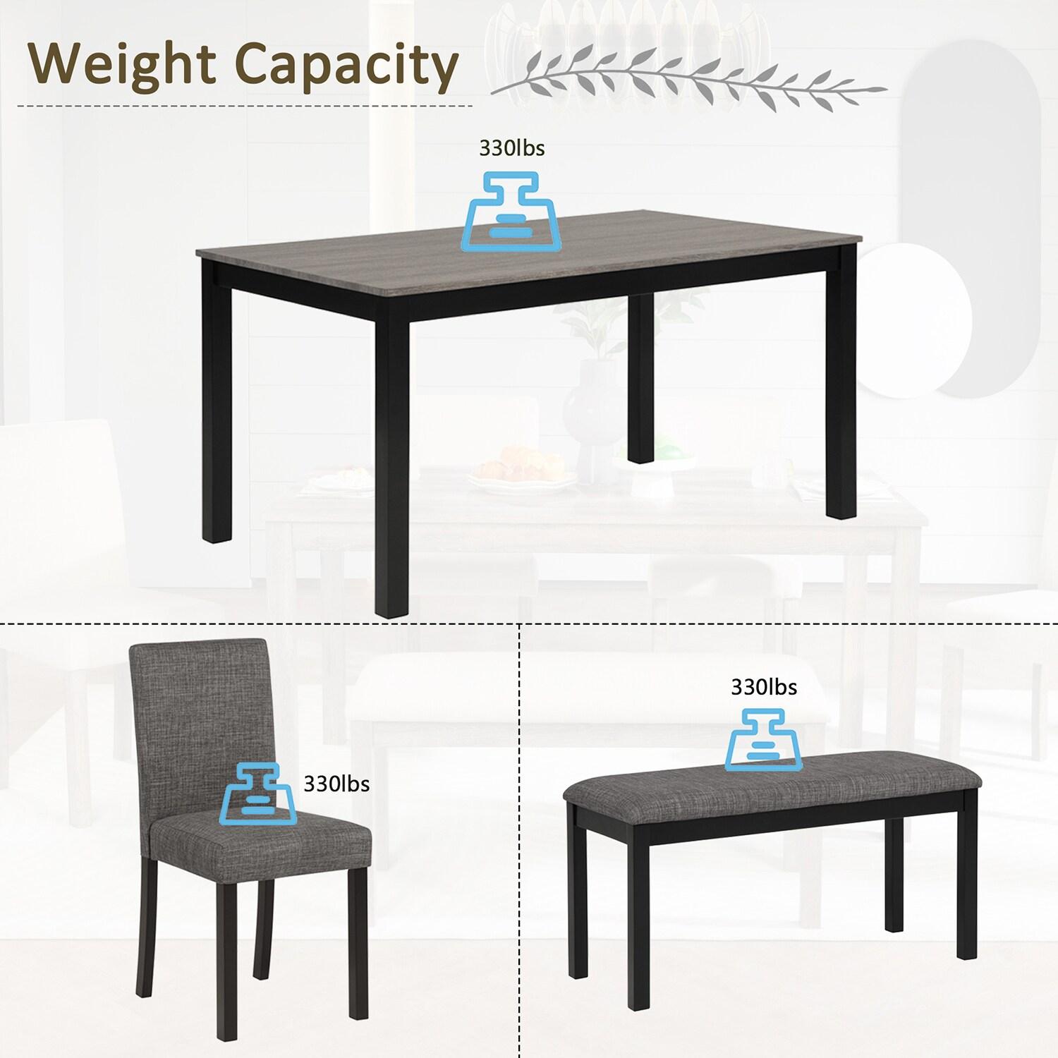 UHOMEPRO Dining Table Set for 4, 5 Piece Dining Room Set with 4 Upholstered Chairs, Rectangle Kitchen Table and Chairs for 4 Persons, Rustic Wood Kitchen Table Set for Dining Room Nook, White+Brown