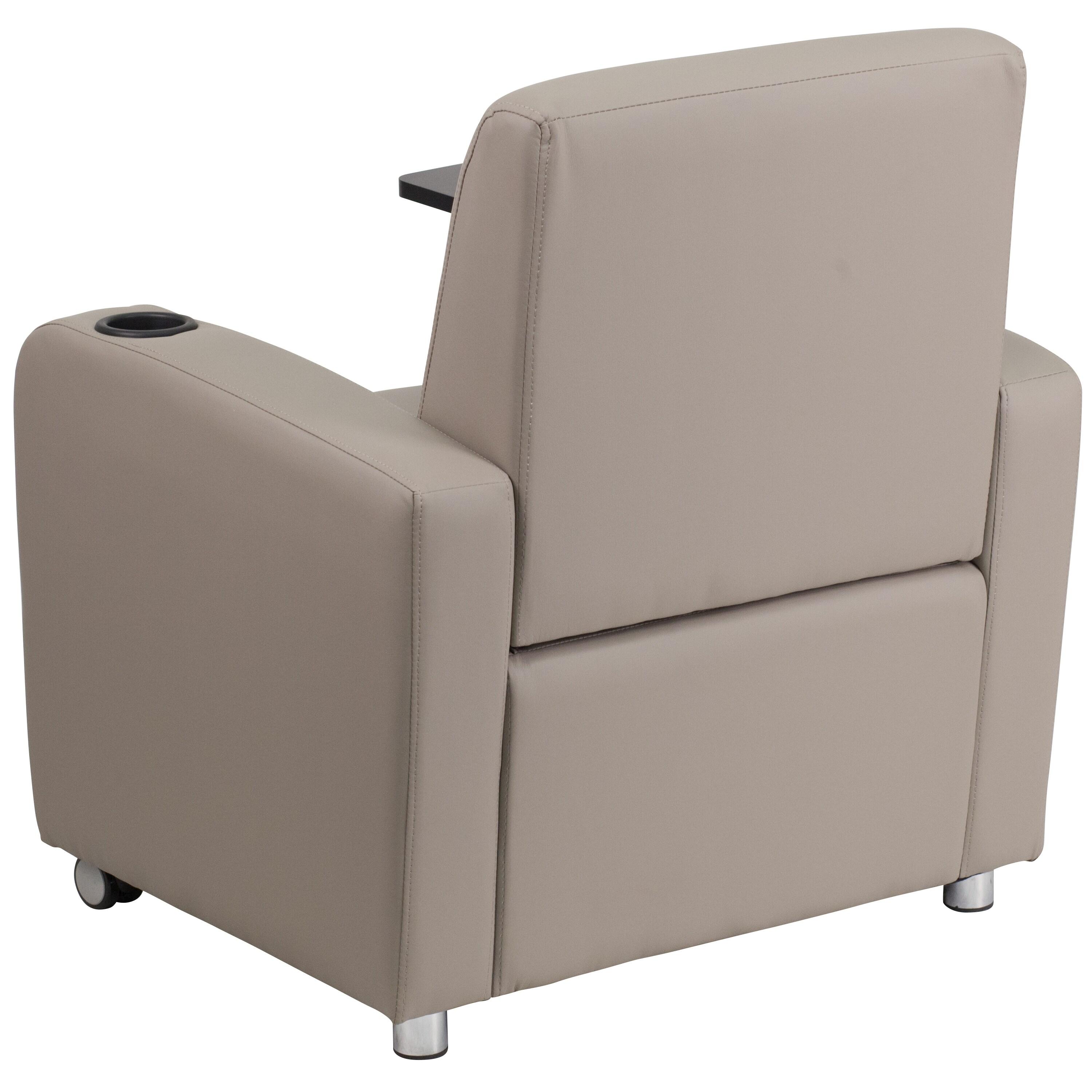 Flash Furniture LeatherSoft Guest Chair with Tablet Arm, Front Wheel Casters and Cup Holder