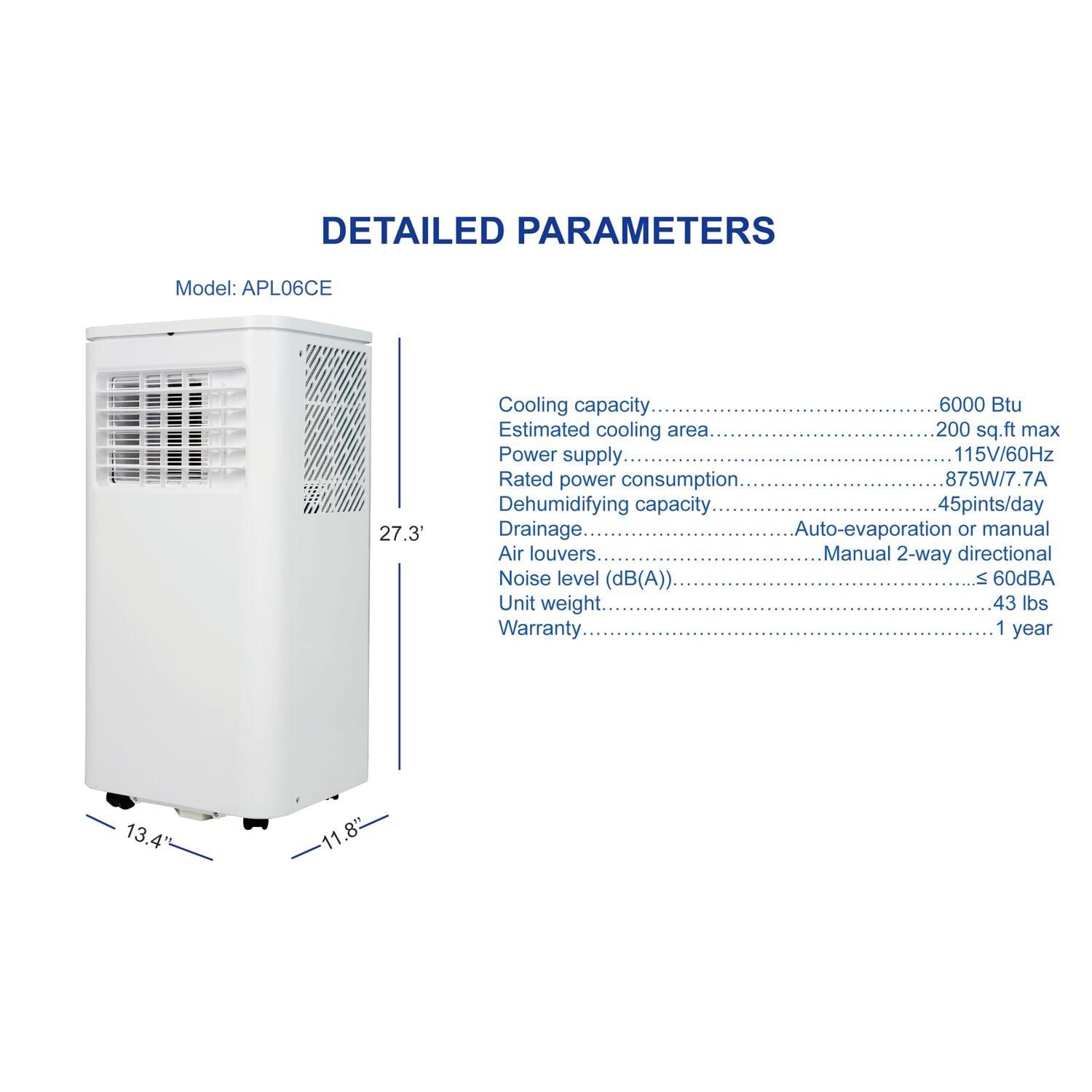 Airemax 6,000 BTU Portable Air Conditioner with Dehumidifier for up to 300 Sq. Ft. in White