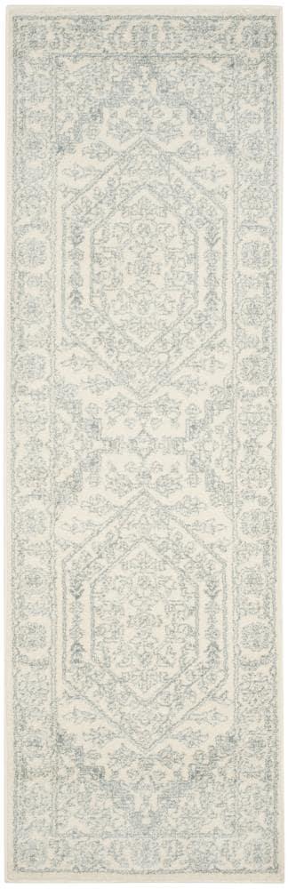 Ivory and Slate Medallion Synthetic Runner Rug