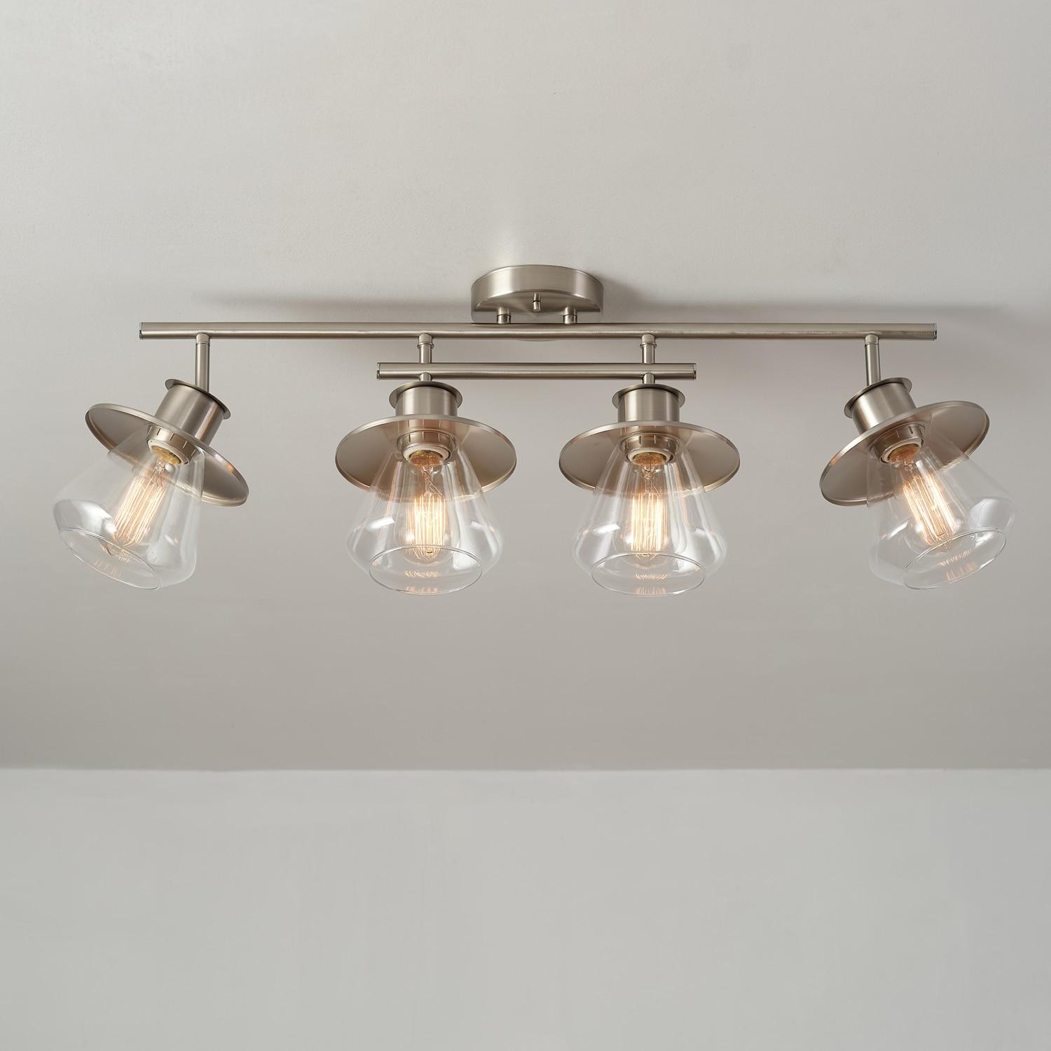 Globe Electric Nate 4-Light Brushed Nickel Track Lighting Kit with Clear Glass Shades, 57504