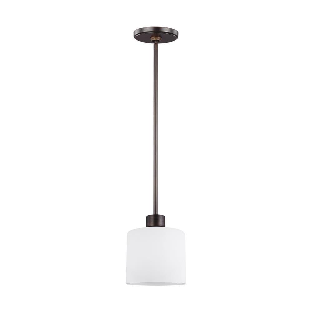 Generation Lighting Canfield 1 -Light Bronze Modern/contemporary Etched glass Cylinder Mini Outdoor Hanging Pendant light