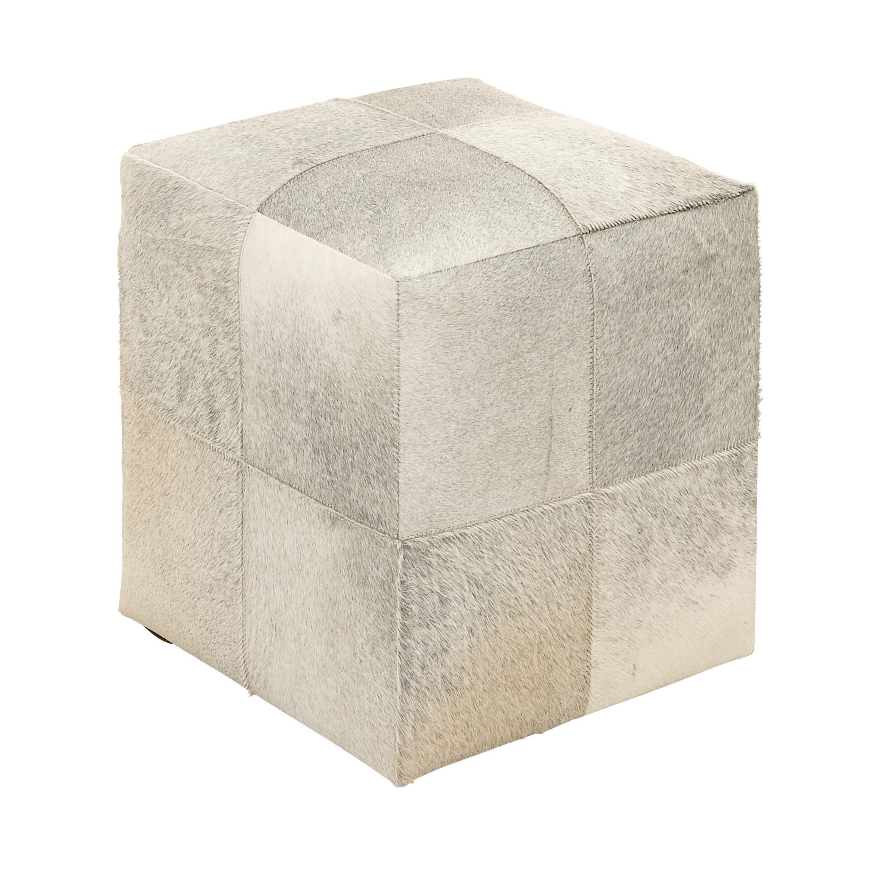 DecMode Leather Handmade Cowhide Stool with Patchwork Pattern, Gray