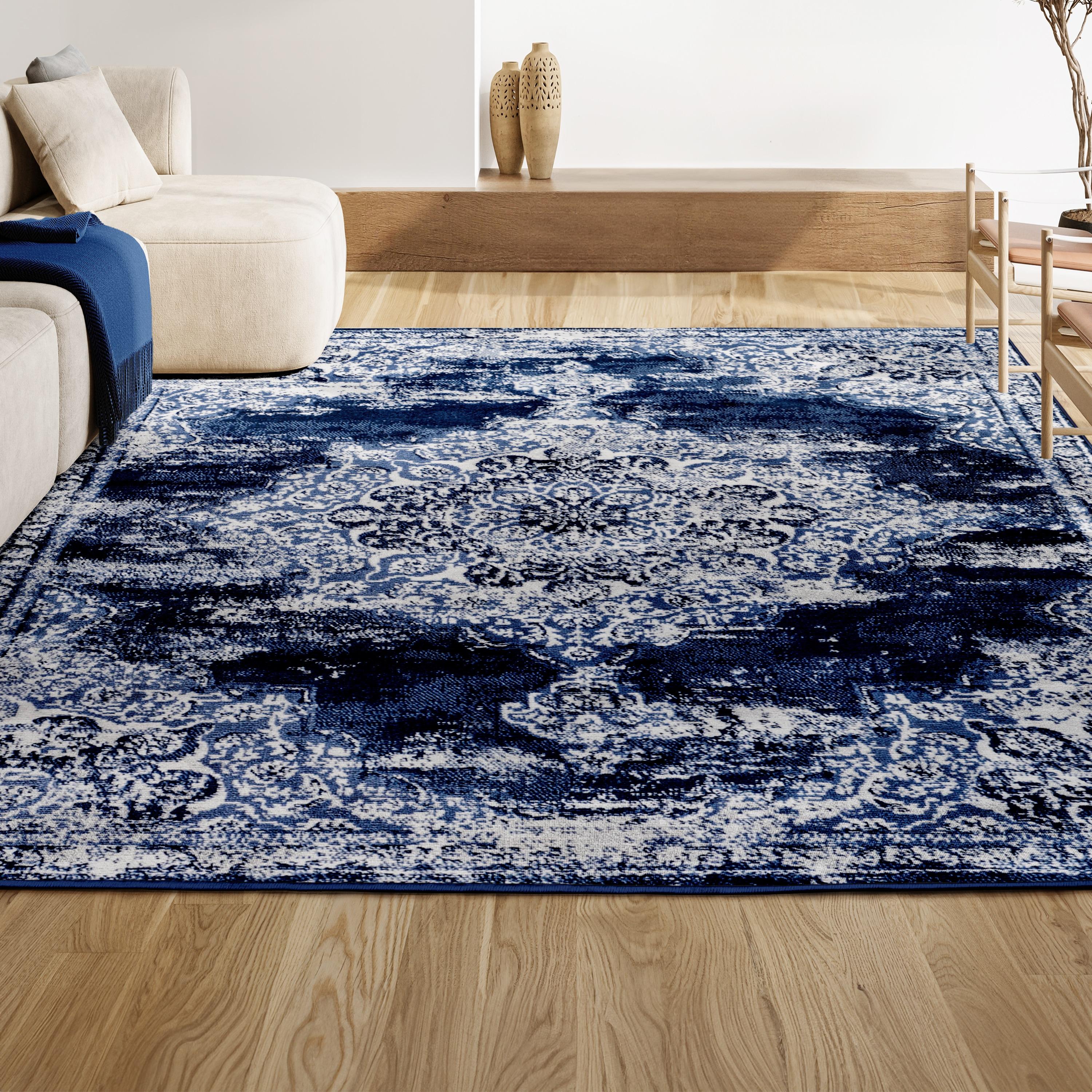8'x10' Alhambra Ornate Medallion Modern Area Rug, Navy/Ivory - JONATHAN Y