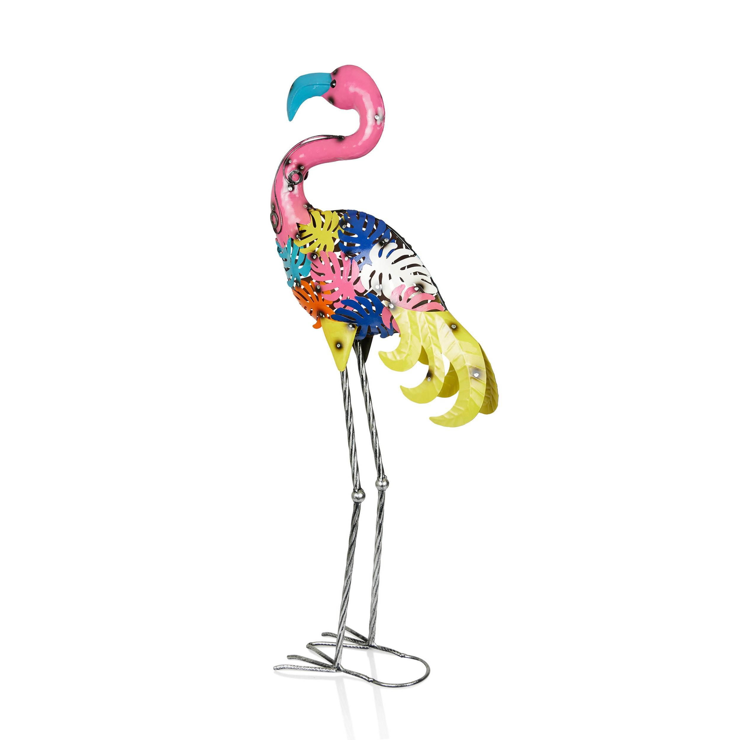 Alpine Corporation Metal Colorful Flamingo with Leaves Decor