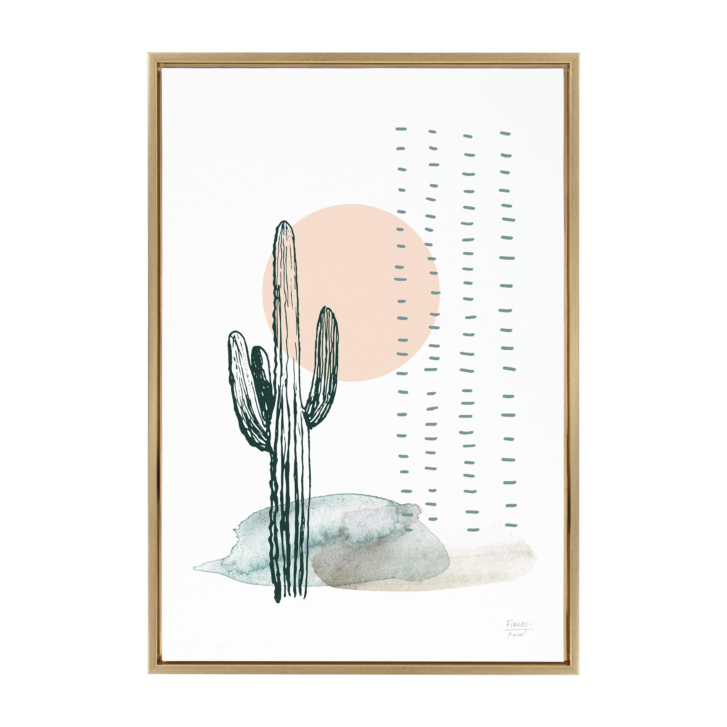 23" x 33" Sylvie Desert Cactus Framed Canvas by Statement Goods Gold - Kate & Laurel All Things Decor