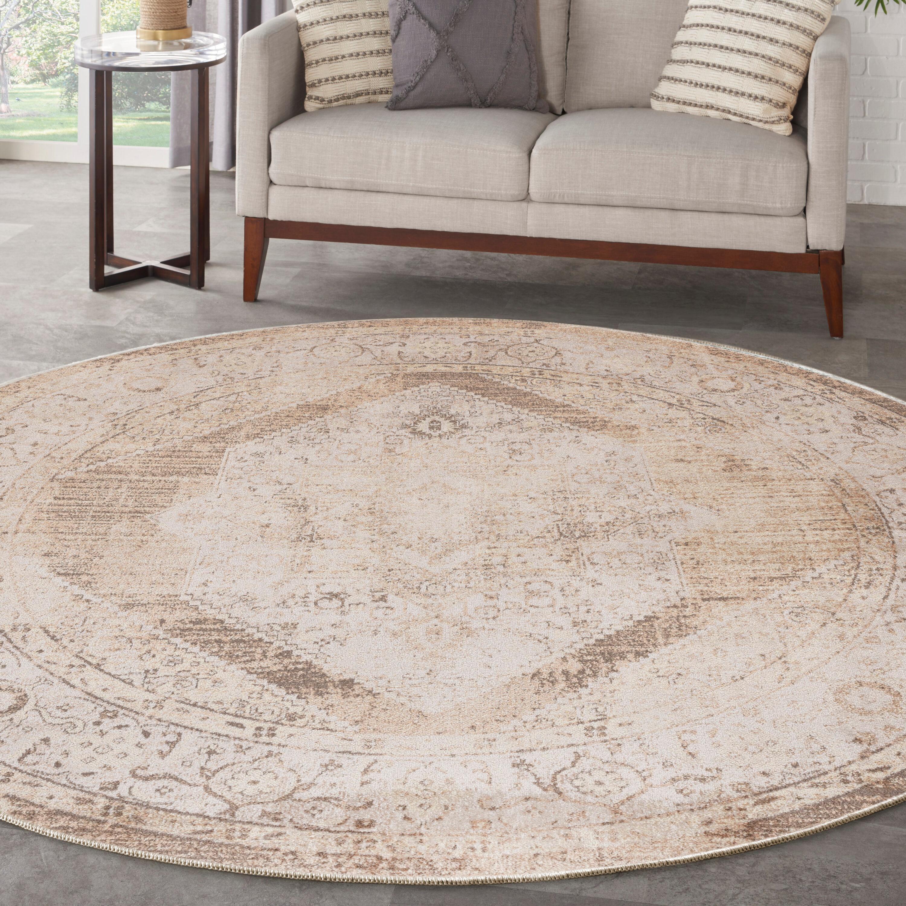 Astra Oriental Machine Washable Power Loom Polyester Area Rug in Beige