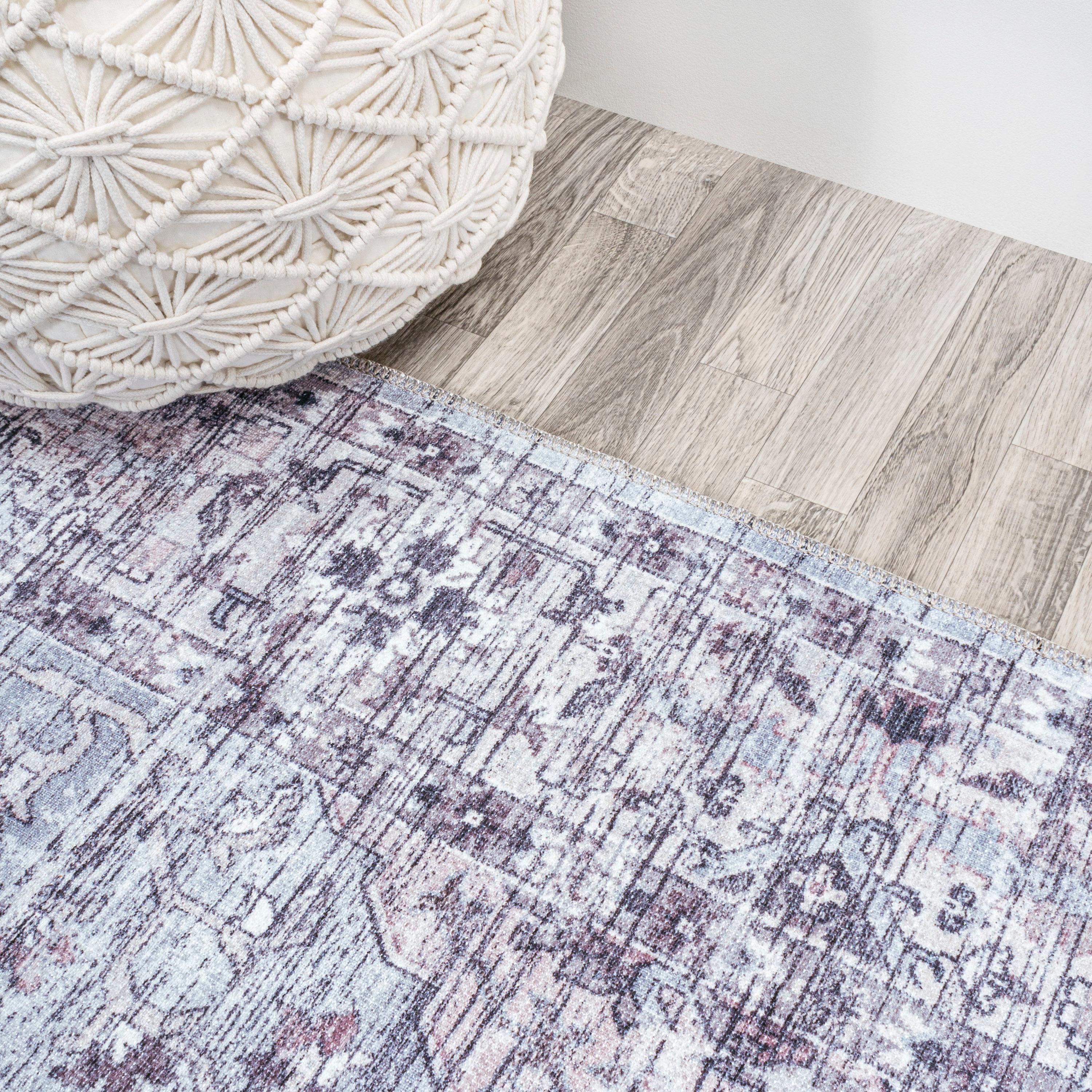 2' x 8' Didim Boho Gray Medallion Machine Washable Indoor/Outdoor Runner Rug, Gray/Purple - JONATHAN Y