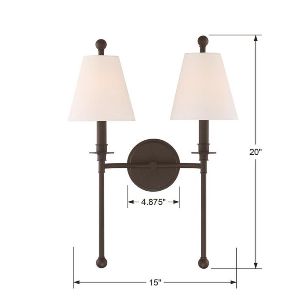 Dark Bronze 2-Light Sconce with White Silk Shades