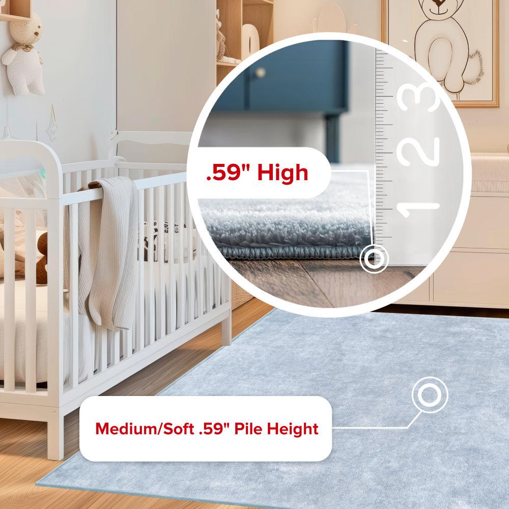 nuLOOM 2' x 6' Cozy Plush SuperiorWash Area Rug, Machine Washable, Non-Slip, Soft Fluffy Shag Carpet for Living Room Bedroom Nursery, Loni Light Blue
