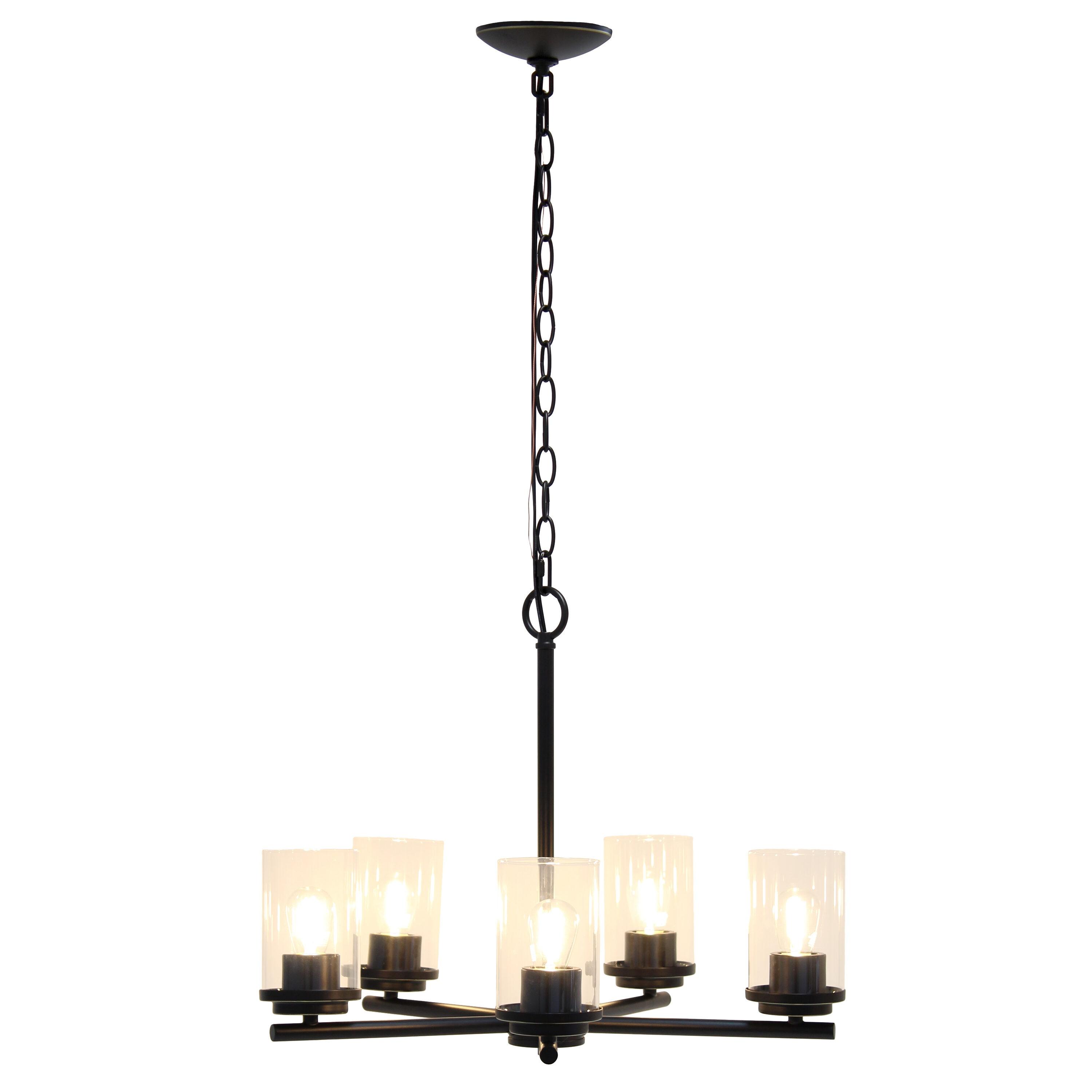 Lalia Home 5-Light 20.5" Classic Contemporary Clear Glass/Metal Hanging Pendant Bronze : UL Listed, Adjustable Height