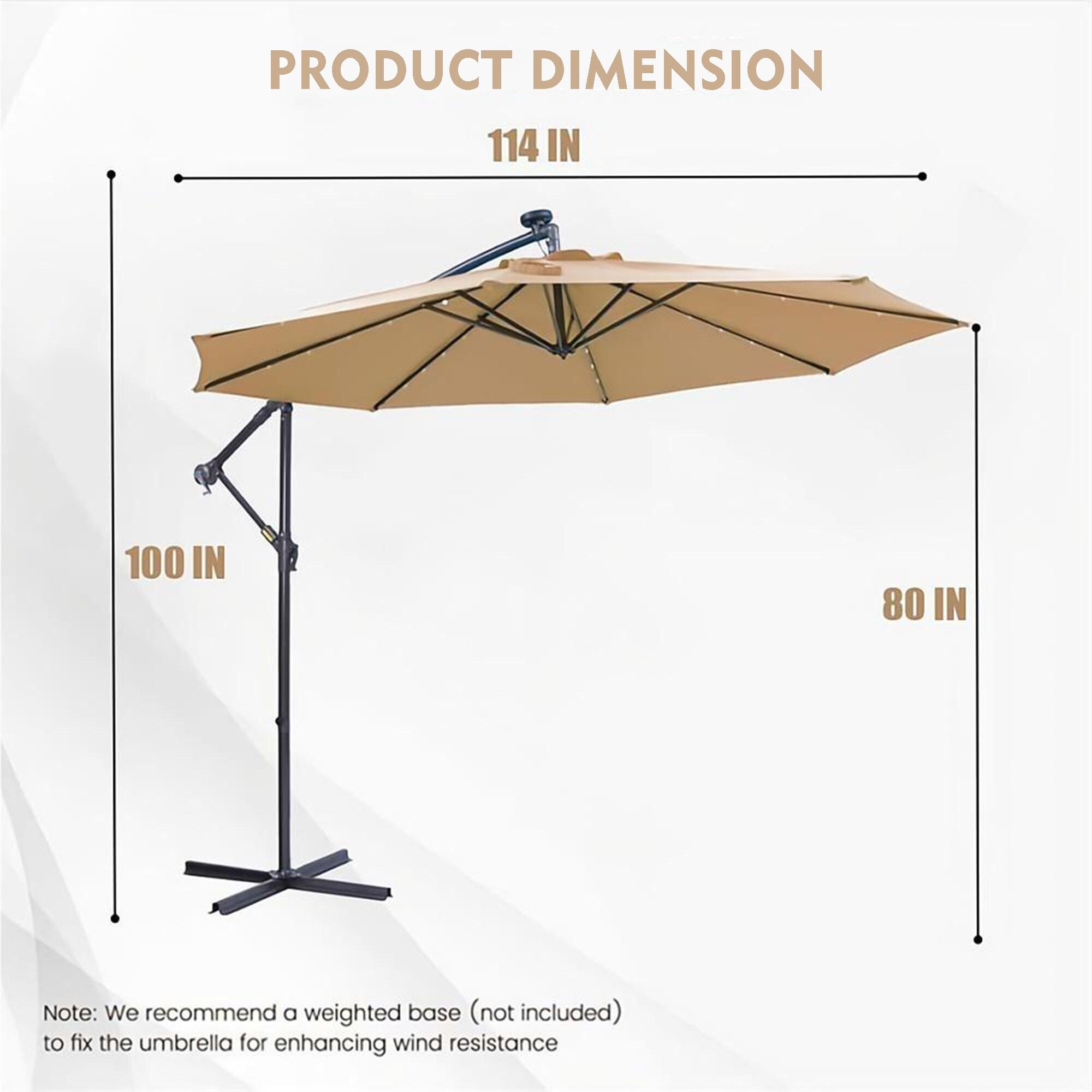 10 FT Solar LED Patio Umbrella with Hanging Cantilever Design, 32 Lights, Adjustable Tilt, Waterproof and UV Protection for Outdoor Garden, Deck, and Patio