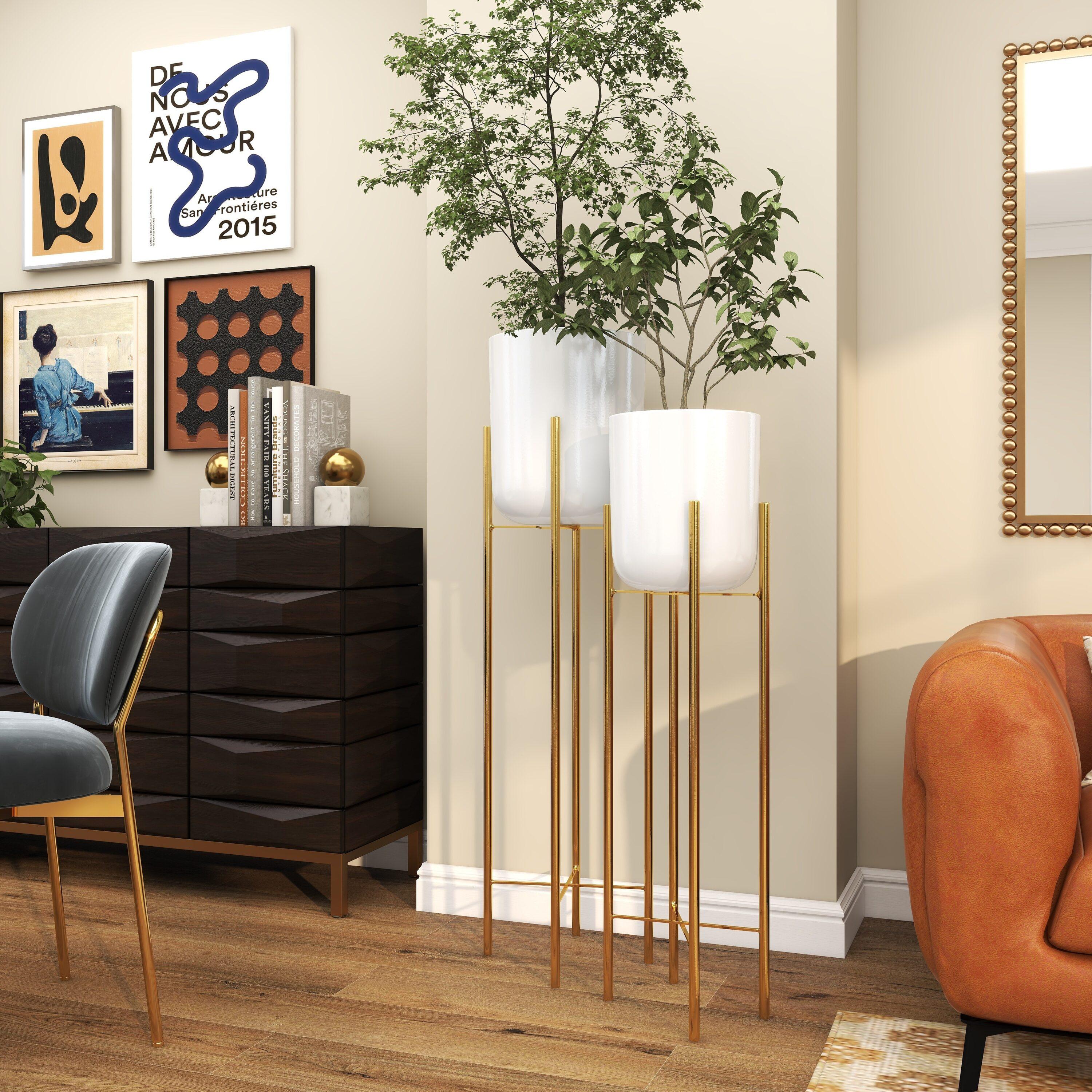 CosmoLiving by Cosmopolitan 2 - Piece Silver Metal Tall Indoor Outdoor Dome Indoor Outdoor Planter with Removable Stand Set