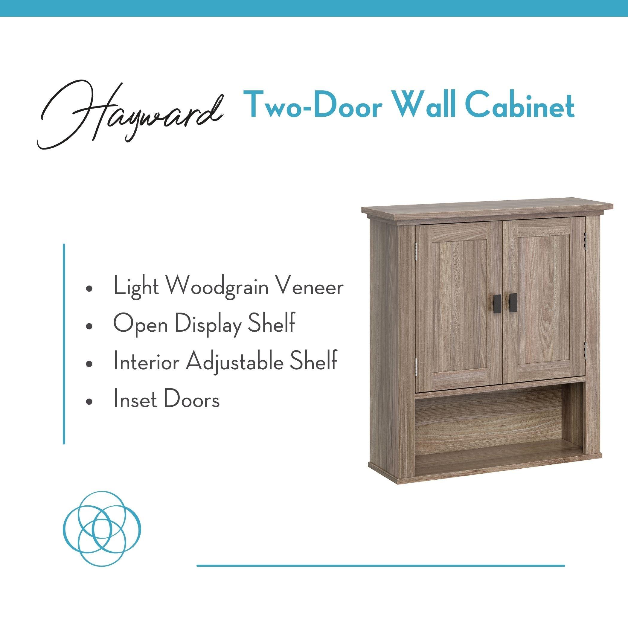 RiverRidge Hayward Two-Door Bathroom and Laundry Wall Mount Storage Medicine Cabinet with Fixed and Adjustable Shelf - Light Woodgrain: Composite Wood