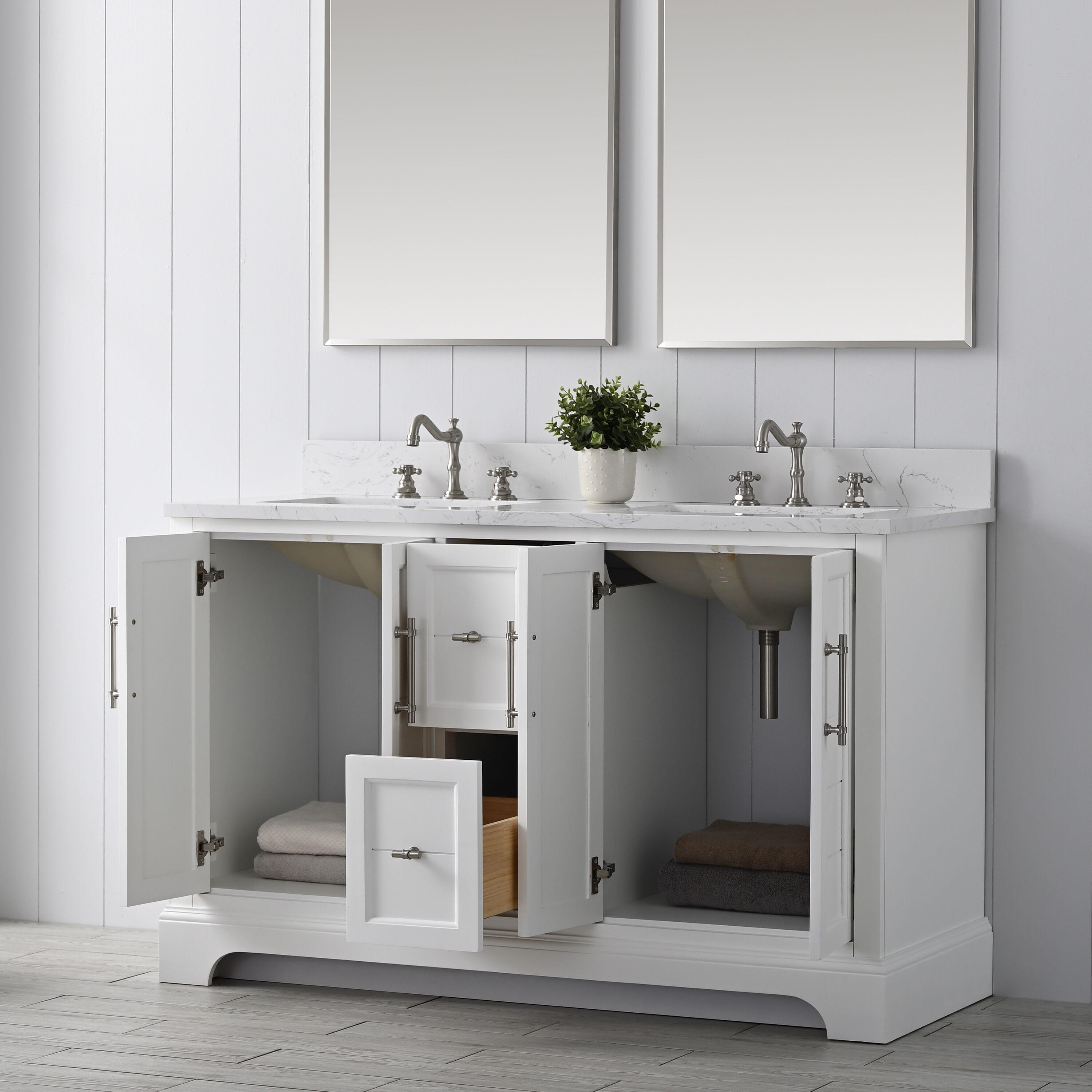 Vanity Art VA5054-W 54 x 22 x 34 in. Single Sink Bathroom Vanity with Quartz Top & Backsplash, White