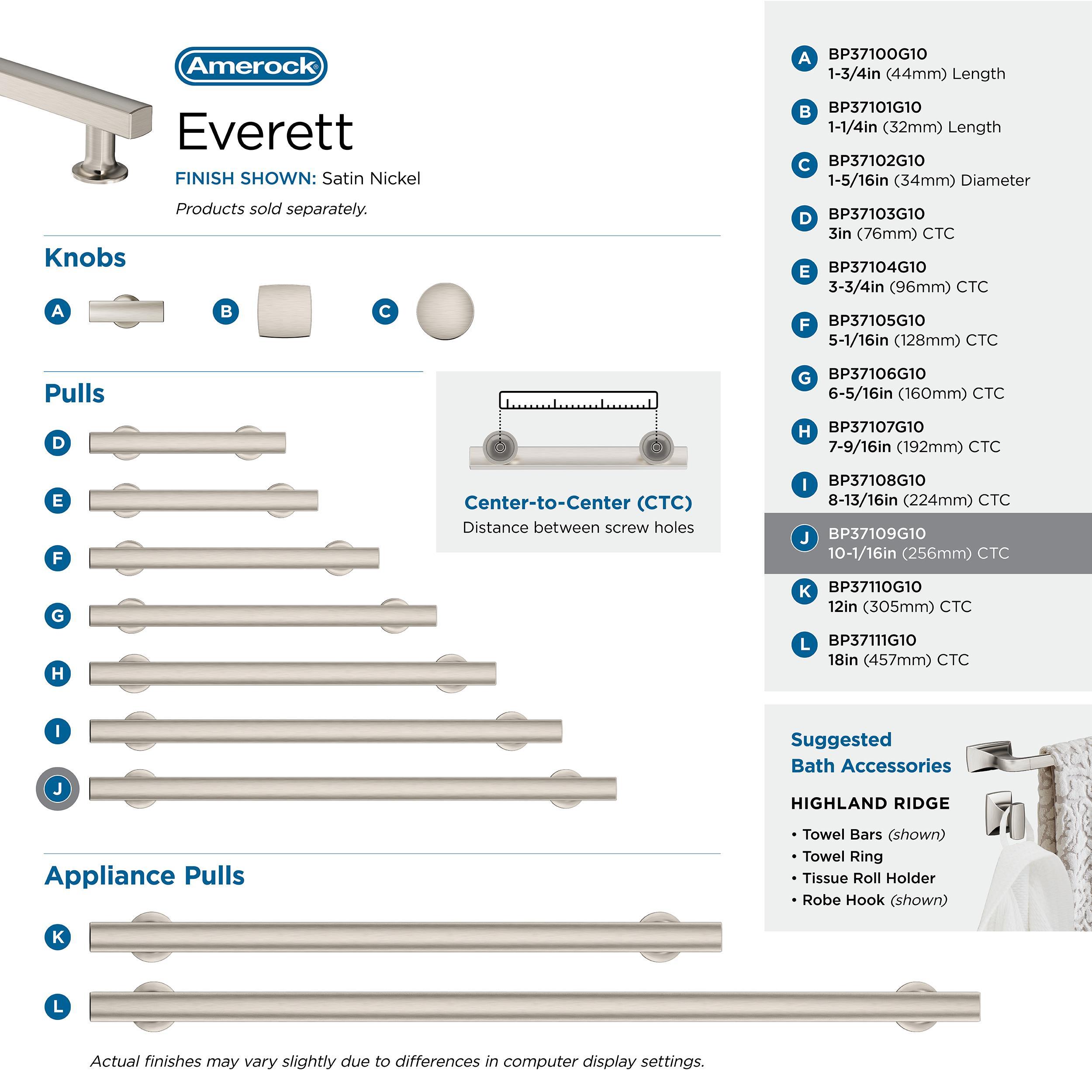 Amerock Everett 10-1/16 inch (256mm) Center-to-Center Satin Nickel Cabinet Pull