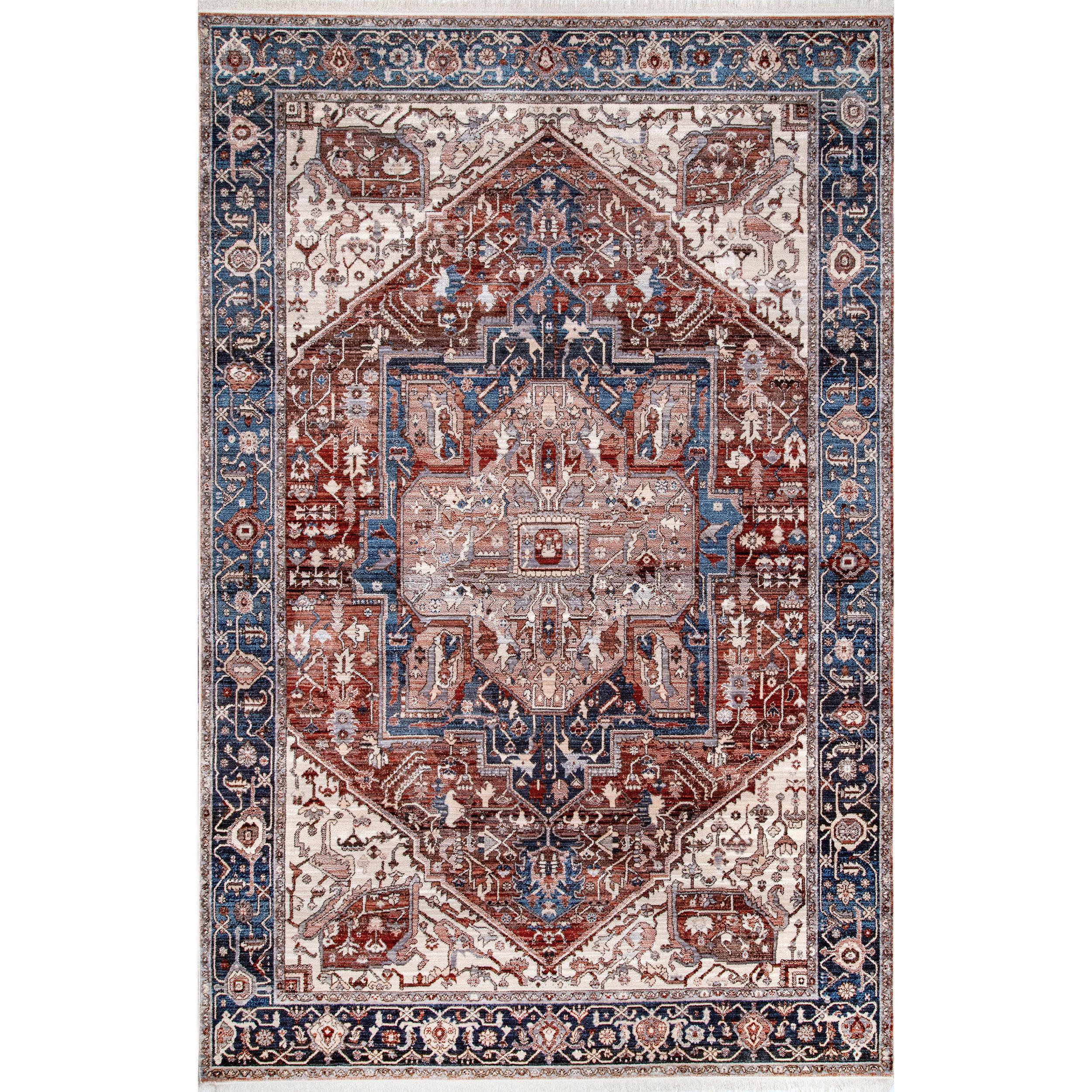 nuLOOM Harriet Vintage Medallion Fringe Area Rug, 8' Square, Blue