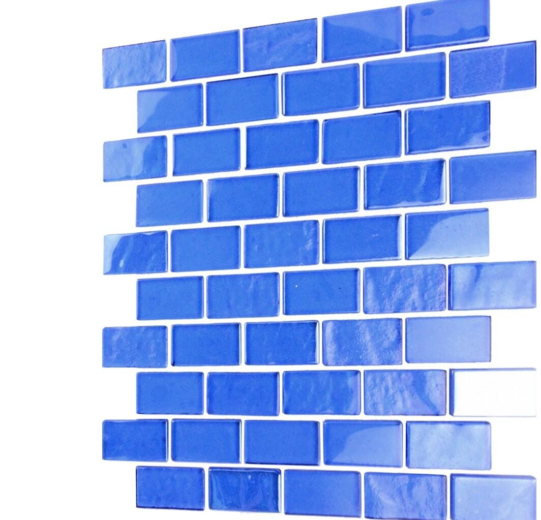 Abolos Landscape 1 in. x 2 in. Translucent Glass Plastic Face Mounted Brick Mosaic Designer Pool Tile