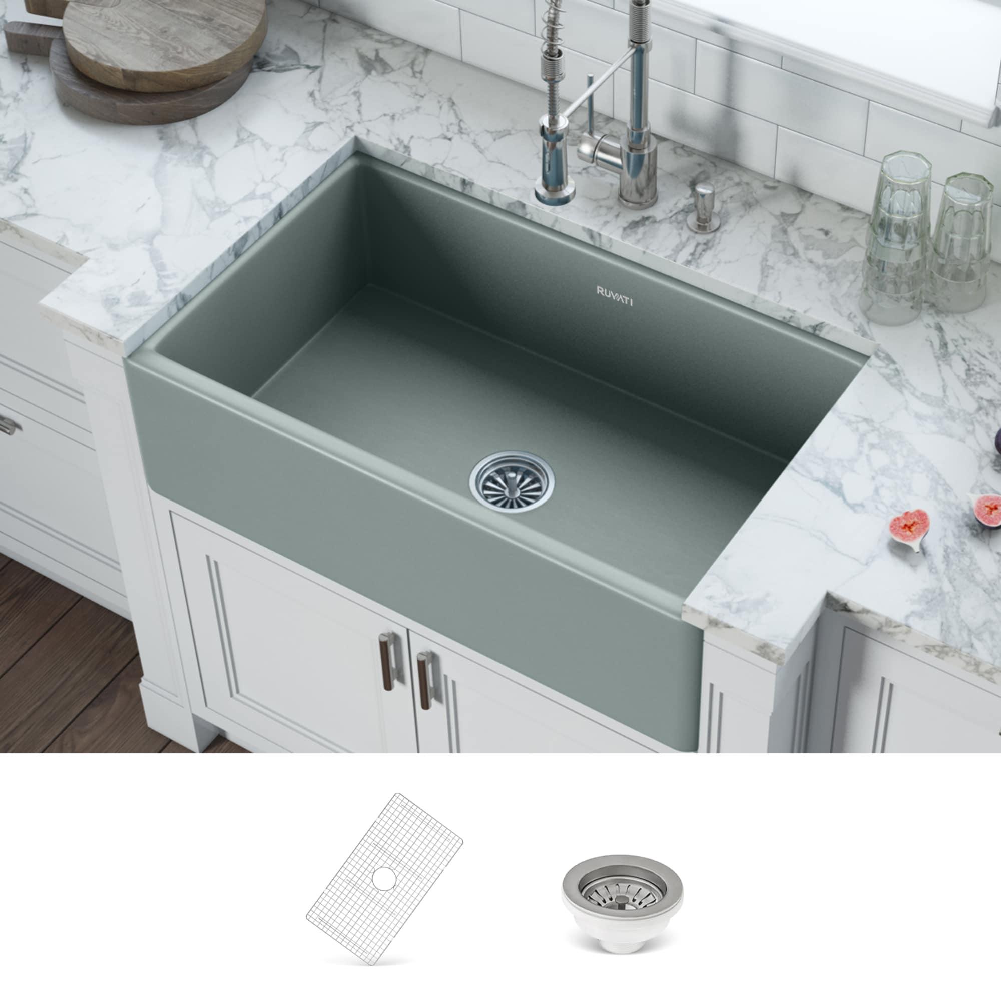 Ruvati 33 inch Fireclay Farmhouse Apron-Front Kitchen Sink Reversible