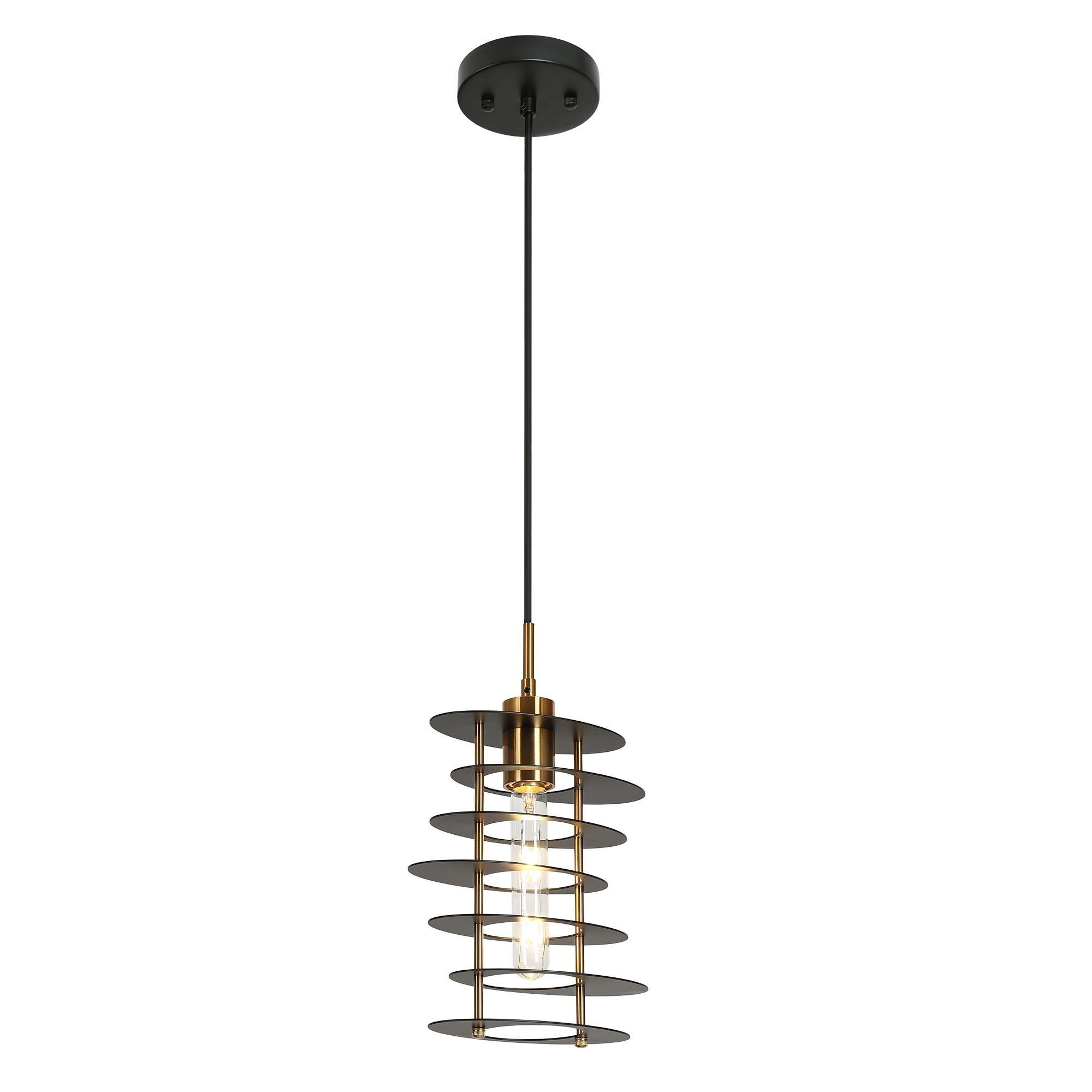 LNC Meubelkunst 1-Lights 9" Modern Cylinder Mini Pendant  Lights,Black and Polished Gold