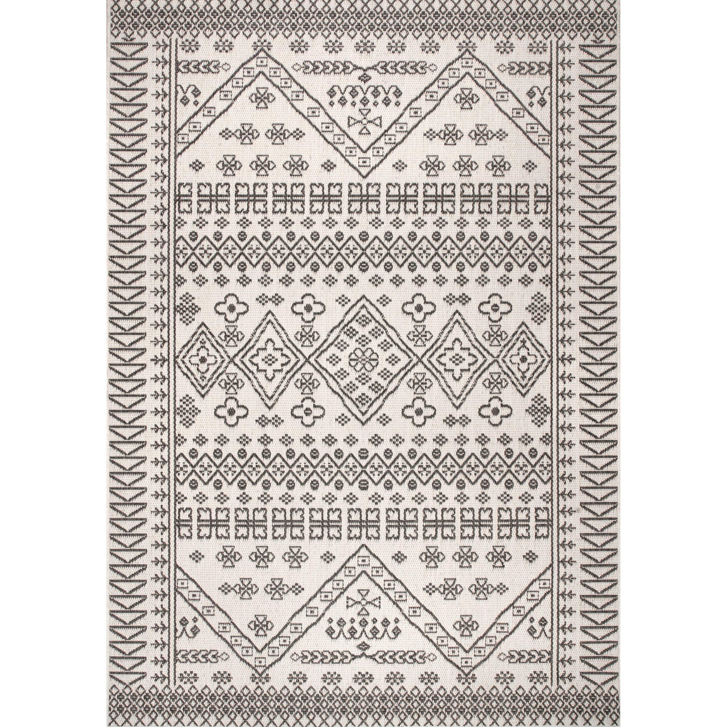 Nuloom Kandace Geometric 6x9 Indoor/Outdoor Area Rug for Living Room Patio Deck Front Porch Kitchen, Ivory/Grey