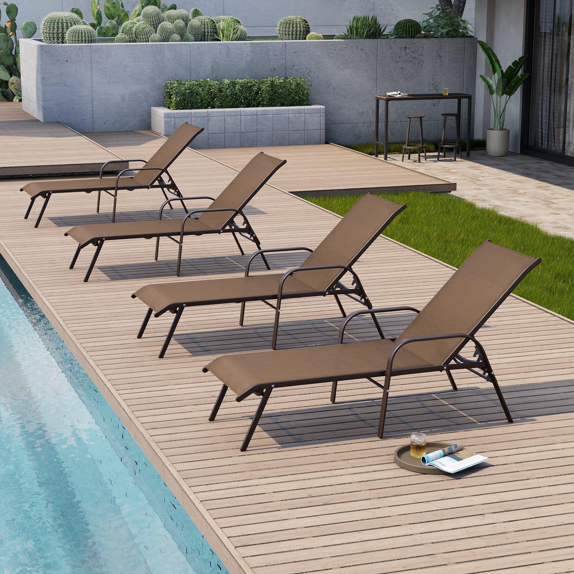 Crestlive Products Set of 2 Outdoor Chaise Lounge Steel Patio Chairs, Brown
