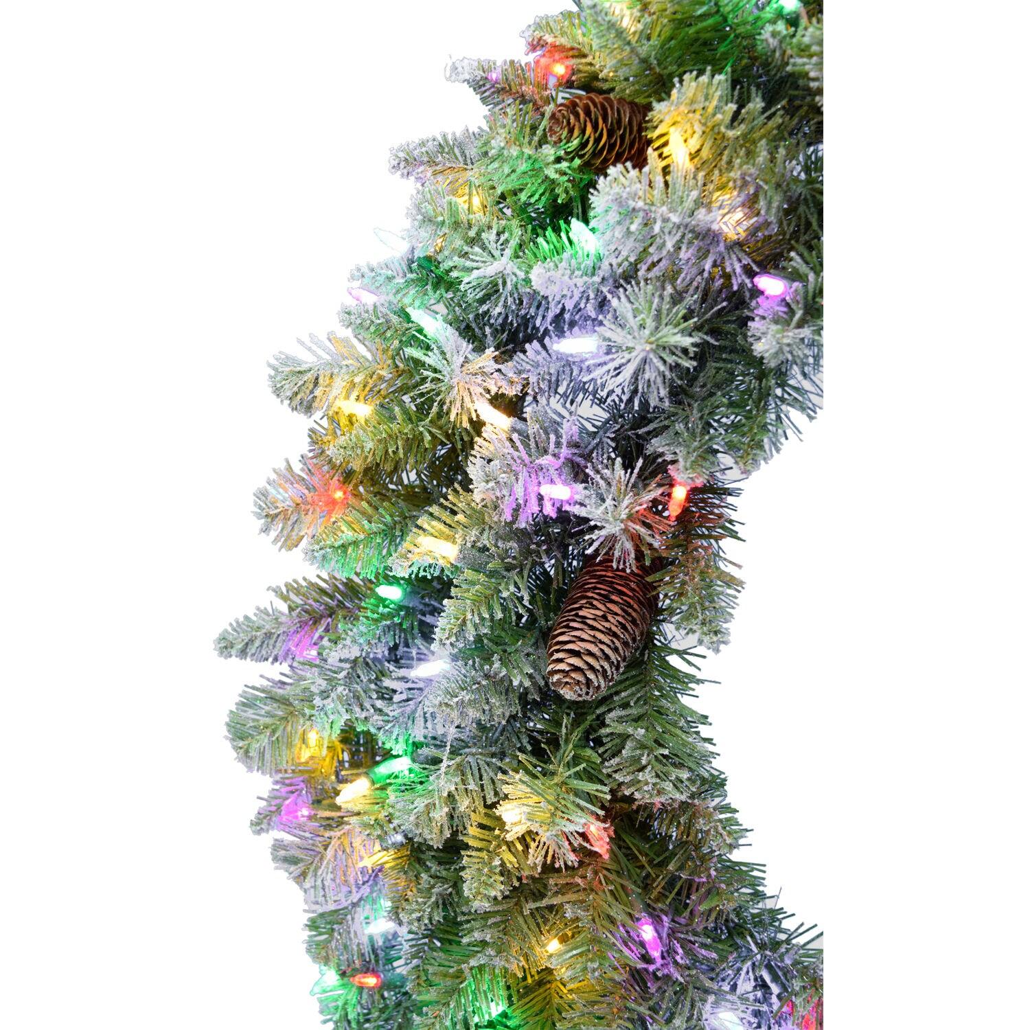 Fraser Hill Farm 36" Frosted Pine Wreath Door Hanging with Pinecones with Multi-Color LED Lightning