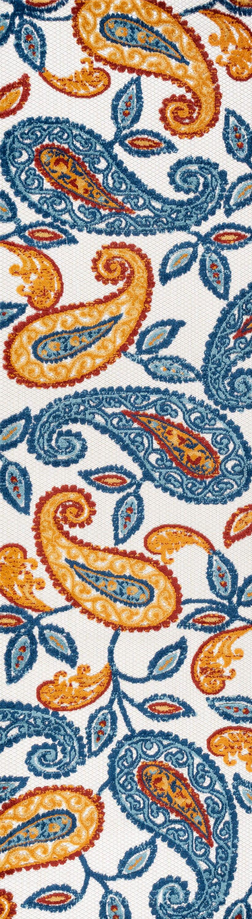 2'x8' Julien Paisley High-Low Indoor/Outdoor Area Rug, Orange/Blue - JONATHAN Y
