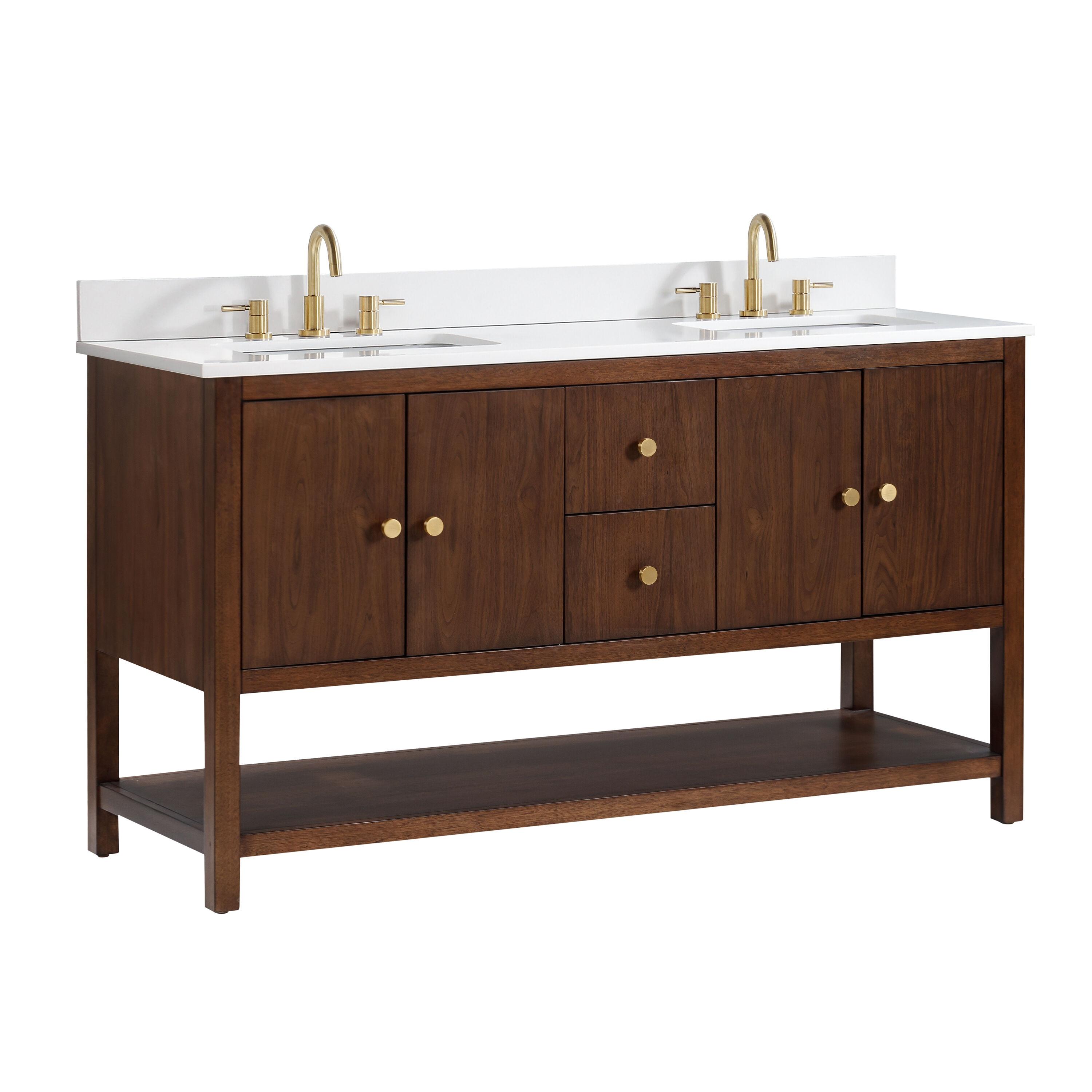 Zoe 61 in. Vanity Combo in Walnut finish with White Quartz Top