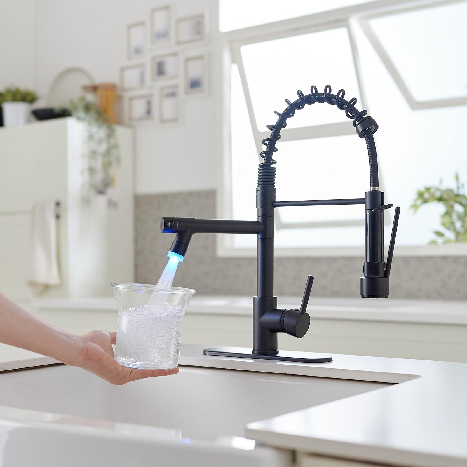 Single Handle Pull-Down Sprayer Kitchen Faucet With LED Light & Deck Plate