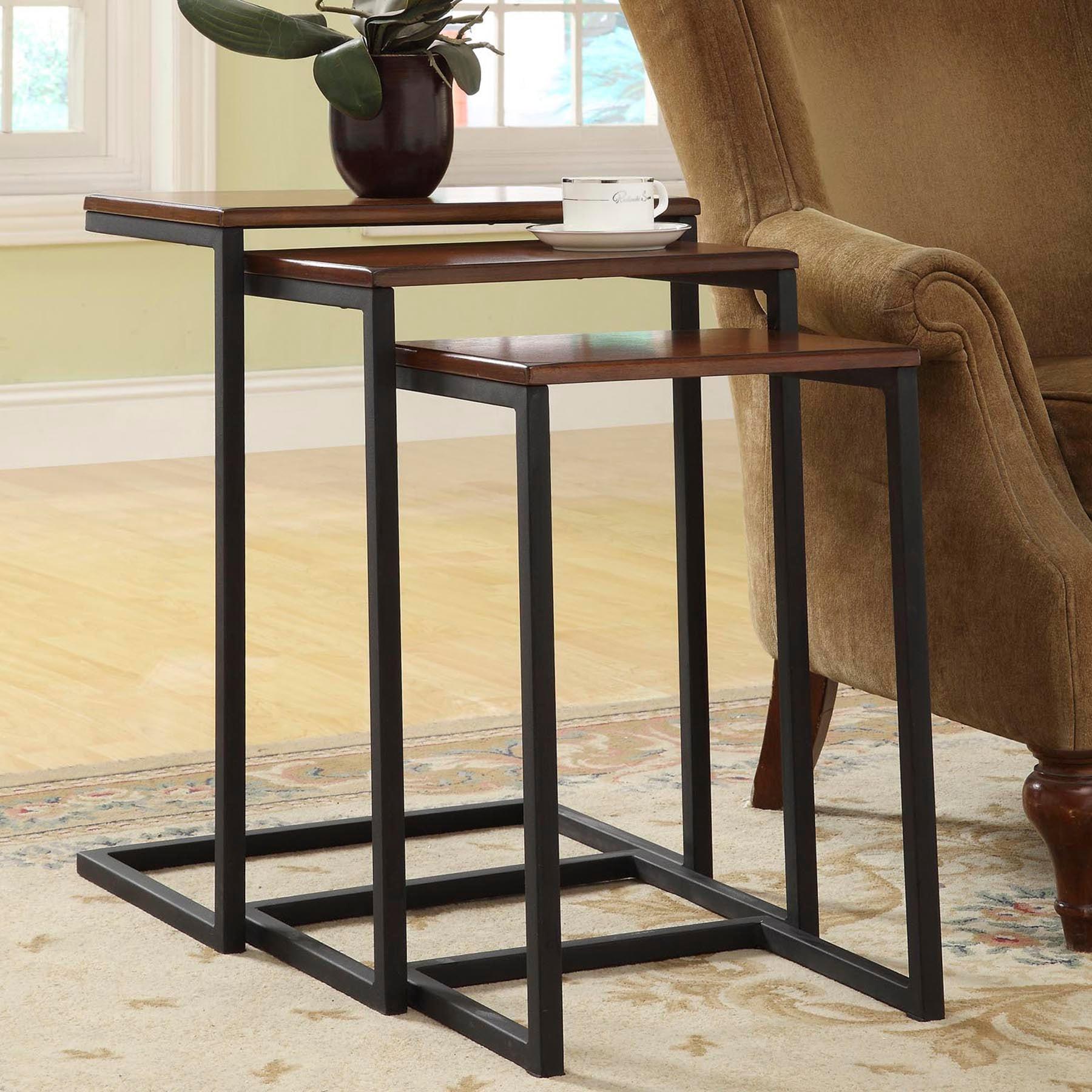 Carolina Living Set of 3 Caroline Nesting Tables Chestnut: Veneer Surface, Metal Frame, No Assembly Required