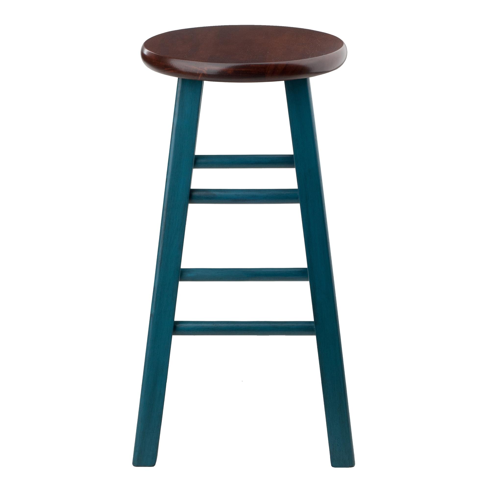 24" Ivy Counter Height Barstool Teal Blue/Brown - Winsome: Round Wooden, No Assembly Required