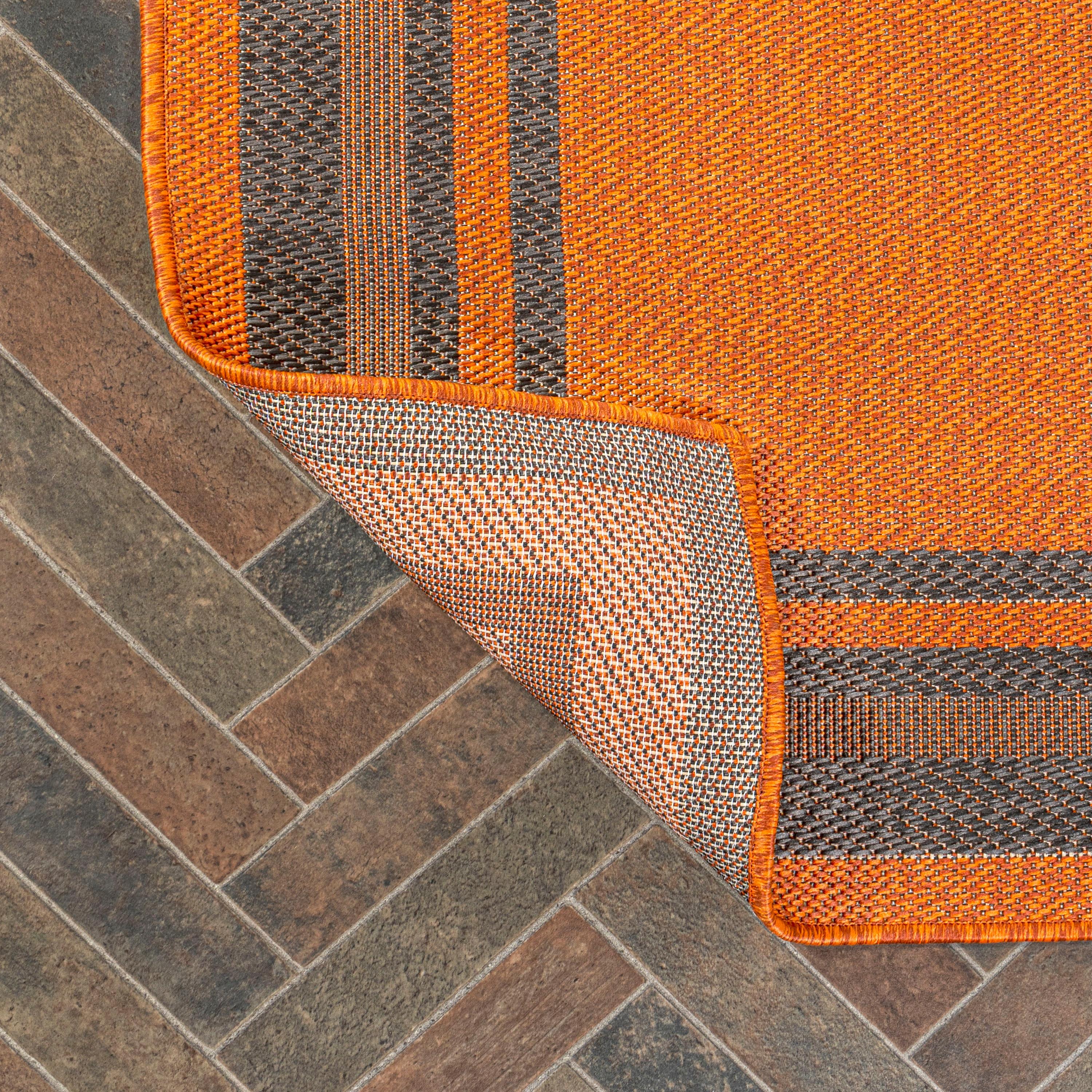 3' x 5' James Modern Border Stripe Indoor/Outdoor Area Rug, Orange/Dark Gray - JONATHAN Y
