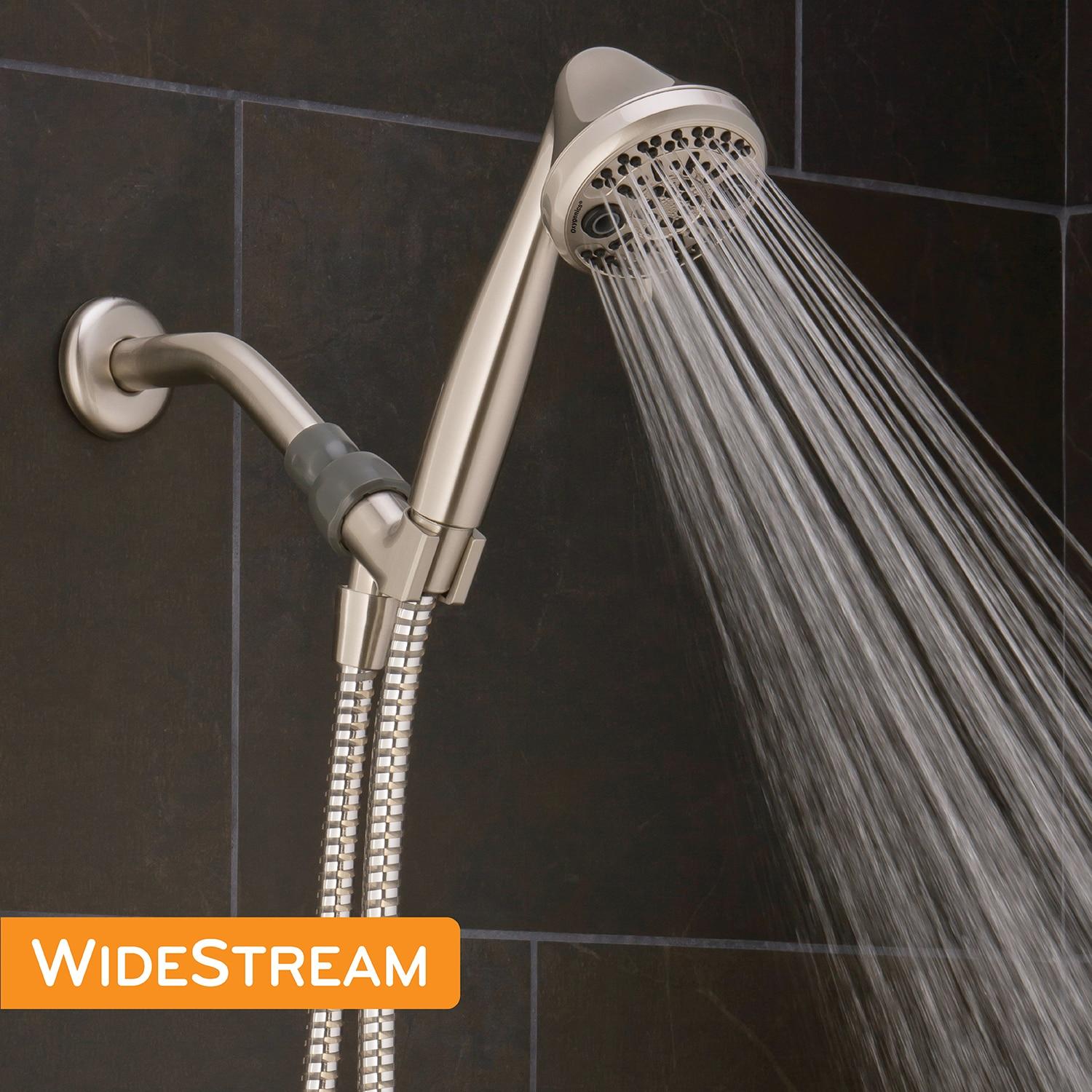Brushed Nickel 3-Setting Handheld Showerhead with Pulse and Rain