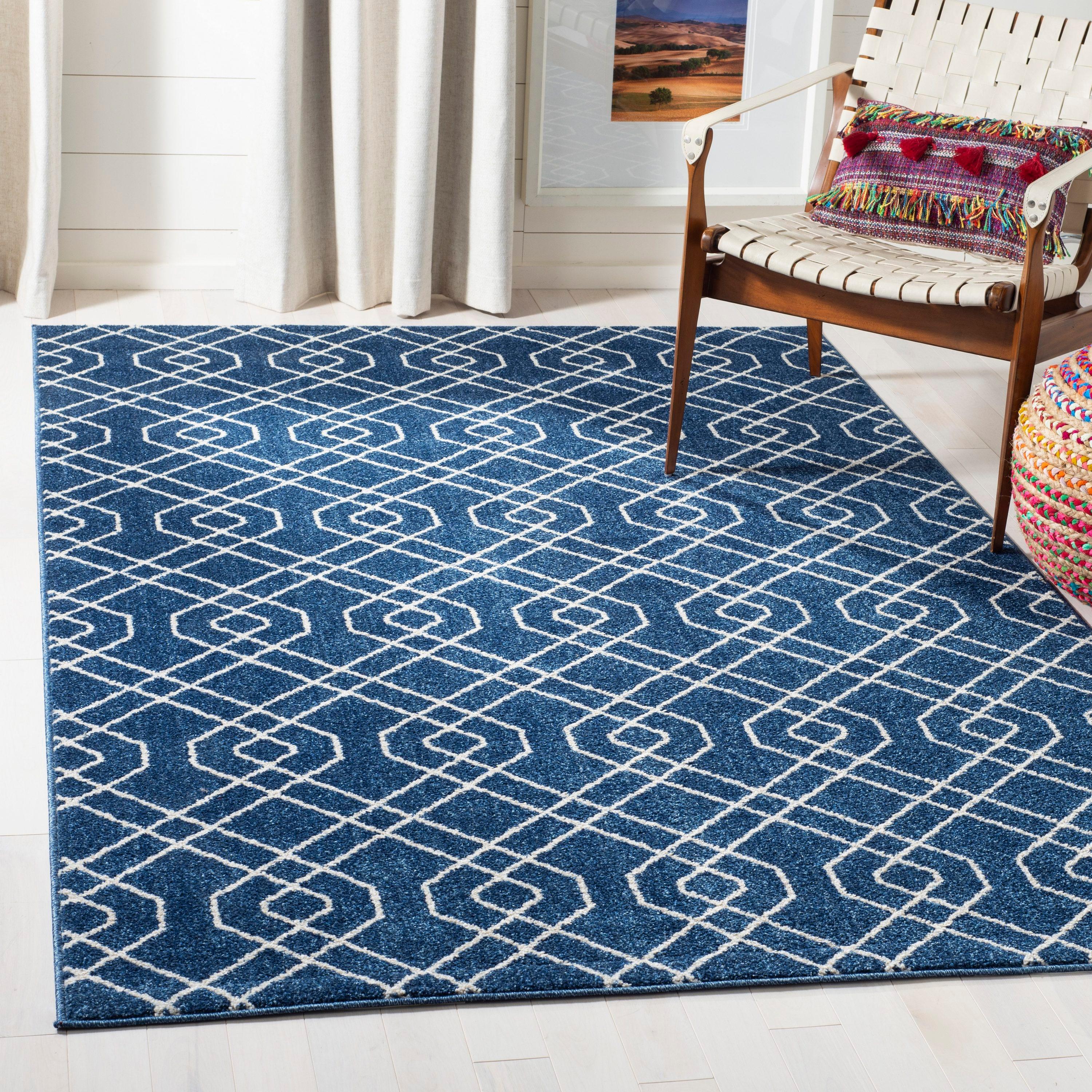 Amherst AMT407 Power Loomed Area Rug - Navy/Beige - 5'3"x8' - Safavieh.