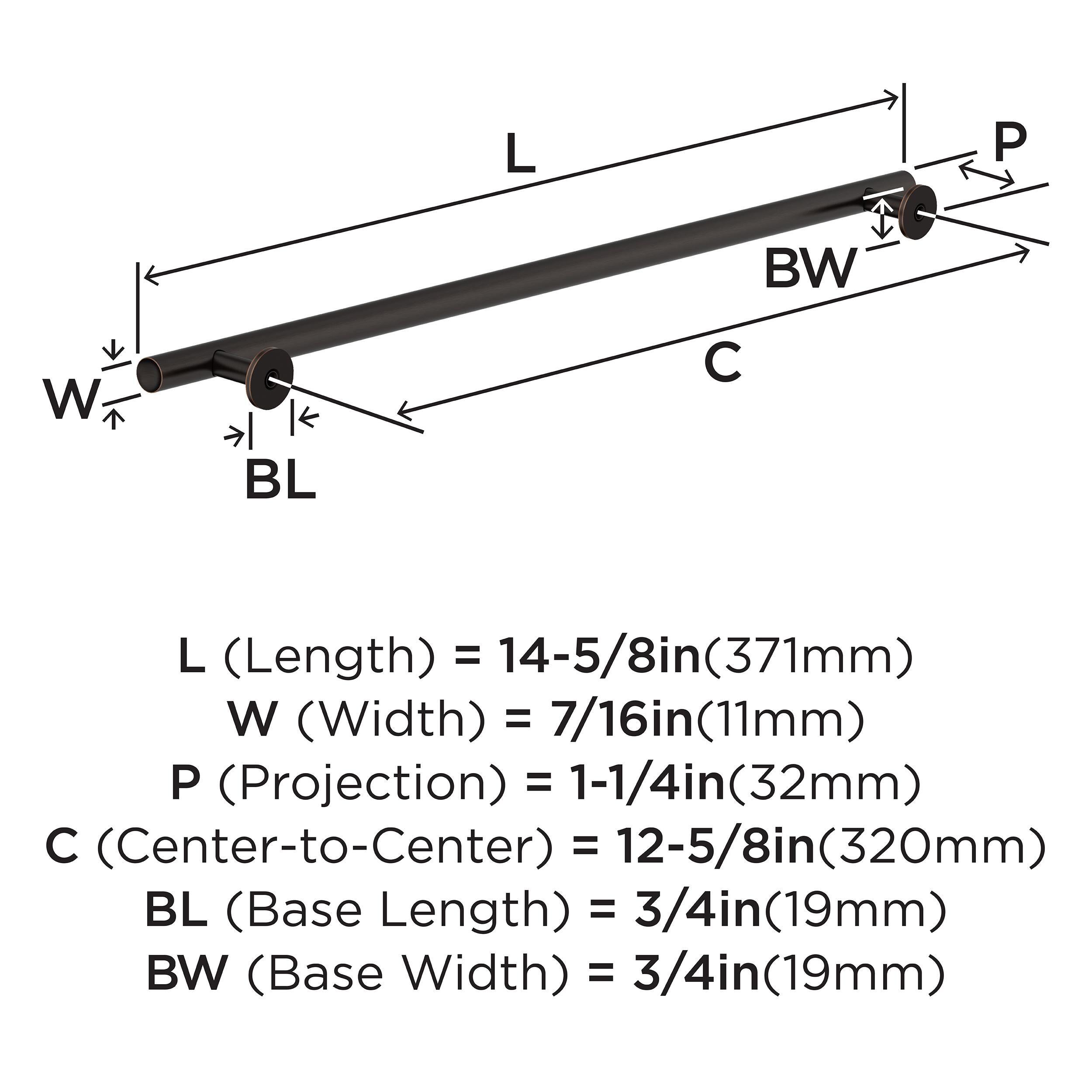 Amerock Radius 12-5/8 inch (320mm) Center-to-Center Oil-Rubbed Bronze Cabinet Pull