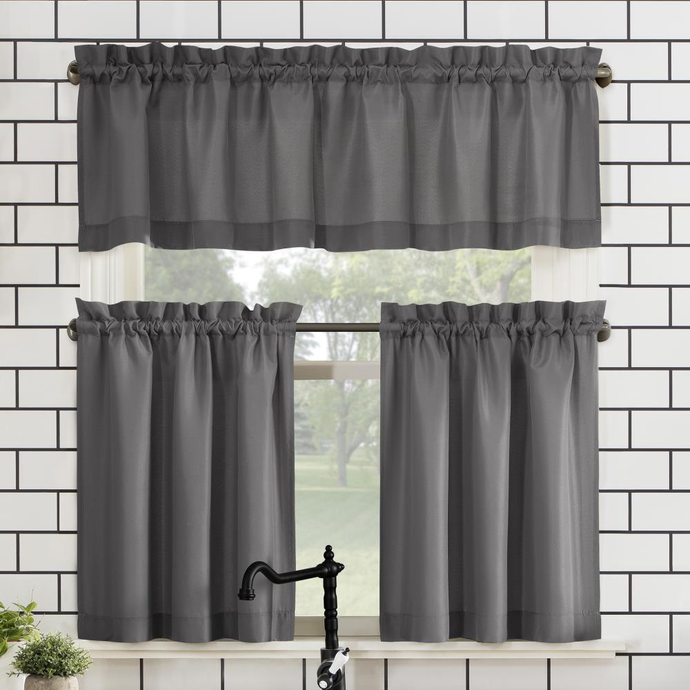 Set of 3 (45"x27") Martine Microfiber Semi-Sheer Rod Pocket Kitchen Curtain Valance and Tiers Set Gray - No. 918