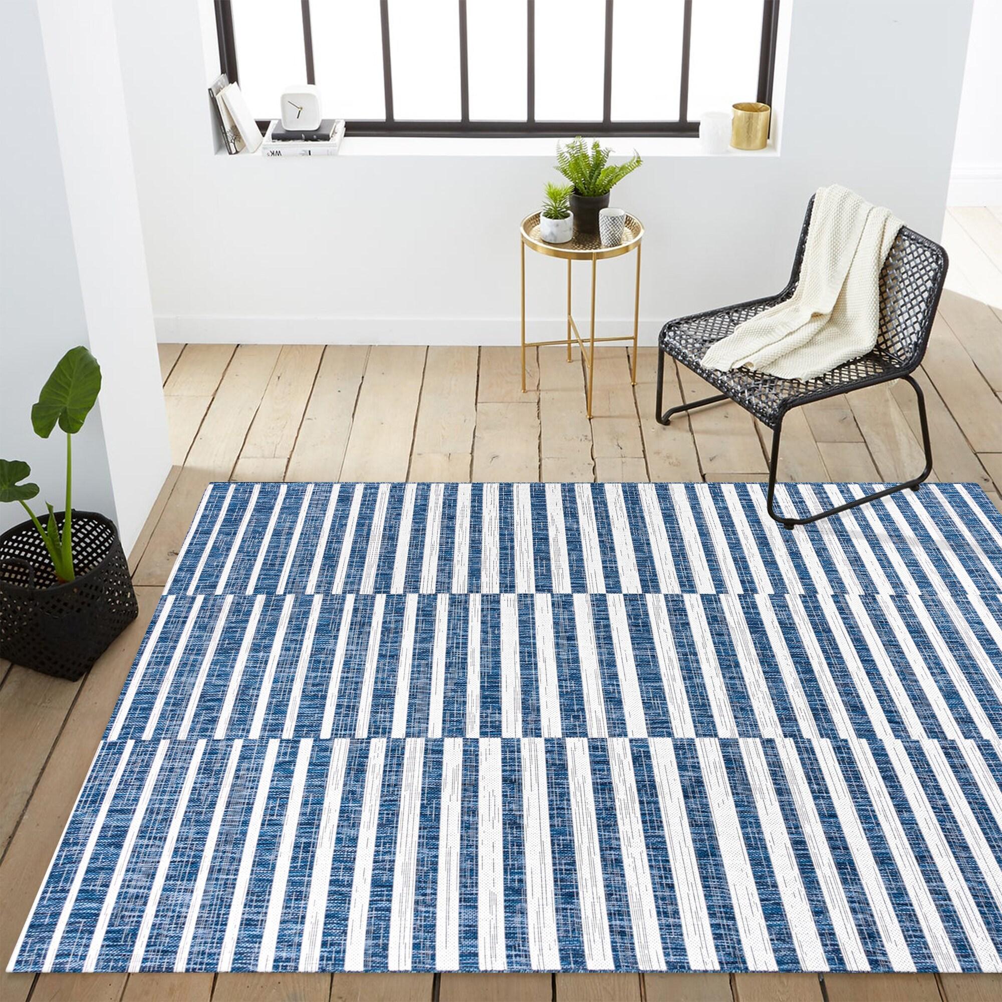 3'x5' Sukie Modern Offset Stripe Indoor/Outdoor Area Rug, Blue/Ivory - JONATHAN Y