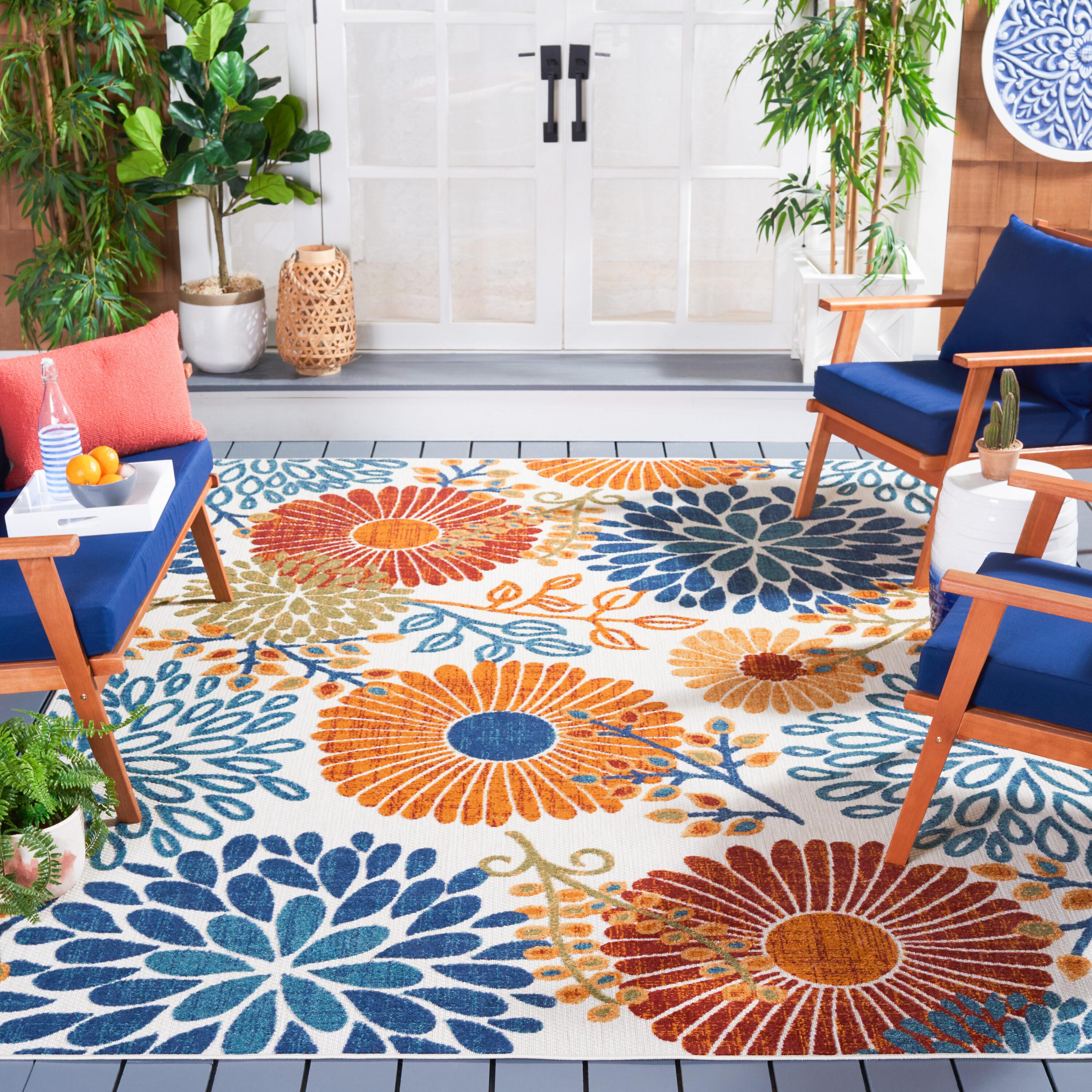 Cabana CBN832 Power Loomed Indoor/Outdoor Area Rug - Creme/Red - 5'3"x5'3" - Safavieh