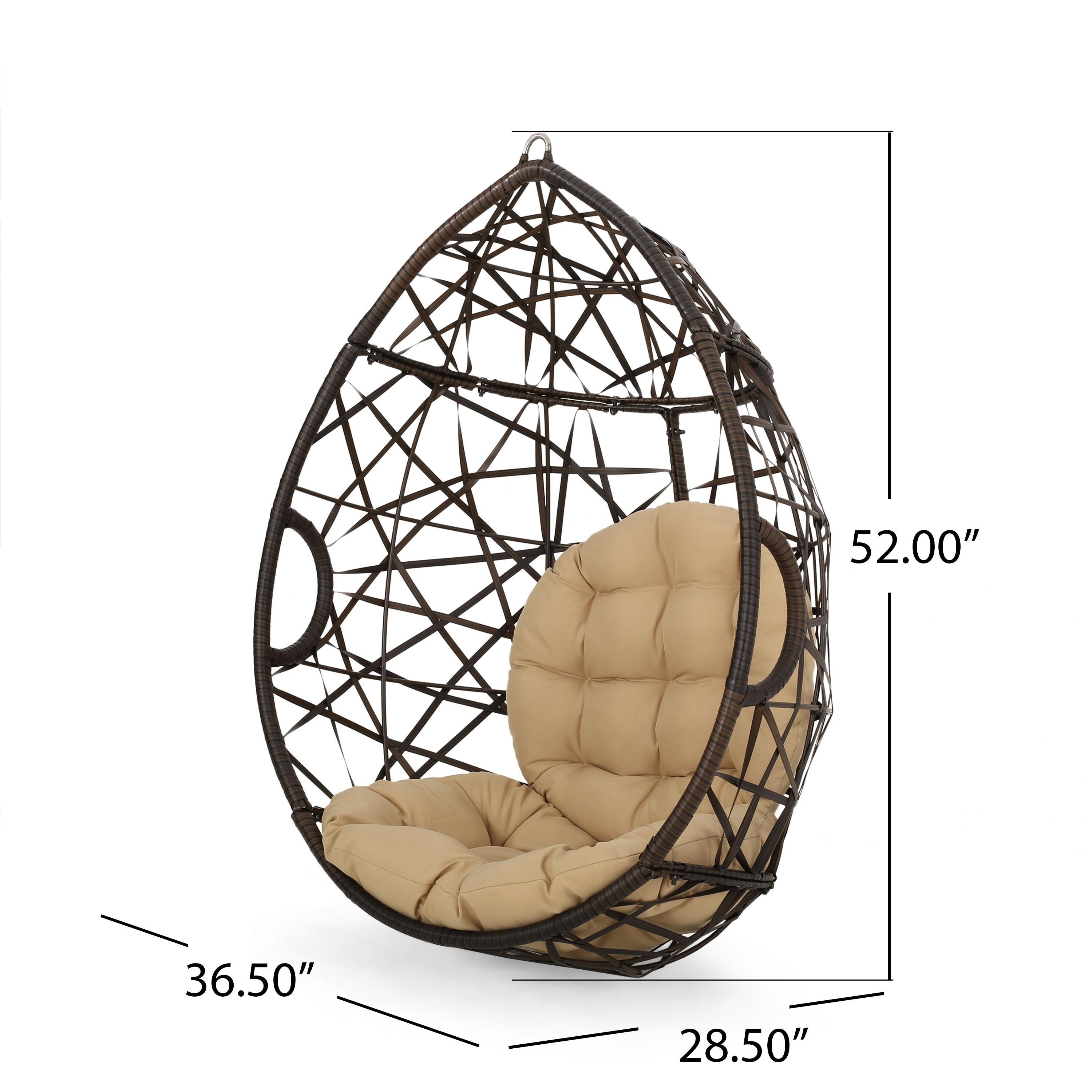 Cayuse Wicker Tear Drop Hanging Chair - Brown/Tan - Christopher Knight Home: Outdoor Patio Swing with Cushion