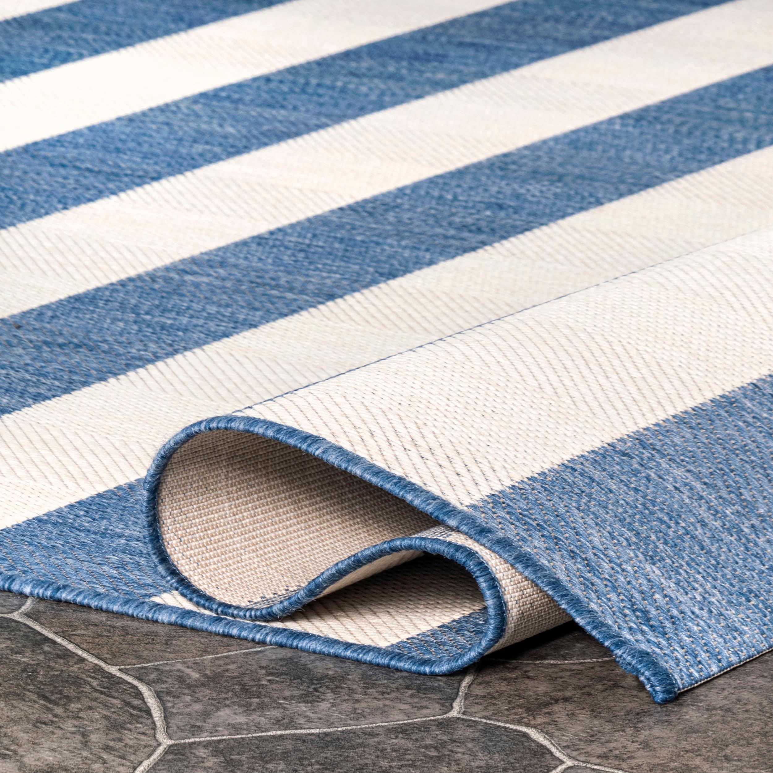 Nuloom Alexis Striped 5x8 Indoor/Outdoor Area Rug for Living Room Patio Deck Front Porch Kitchen, Blue/Ivory